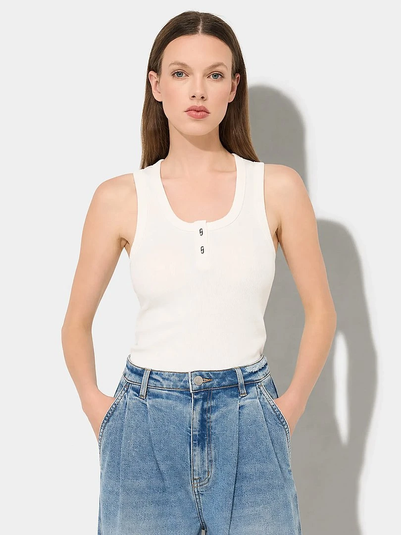 Tanktop für Damen aus Baumwolle mit Logo-Aufdruck, Rolf, Weiß