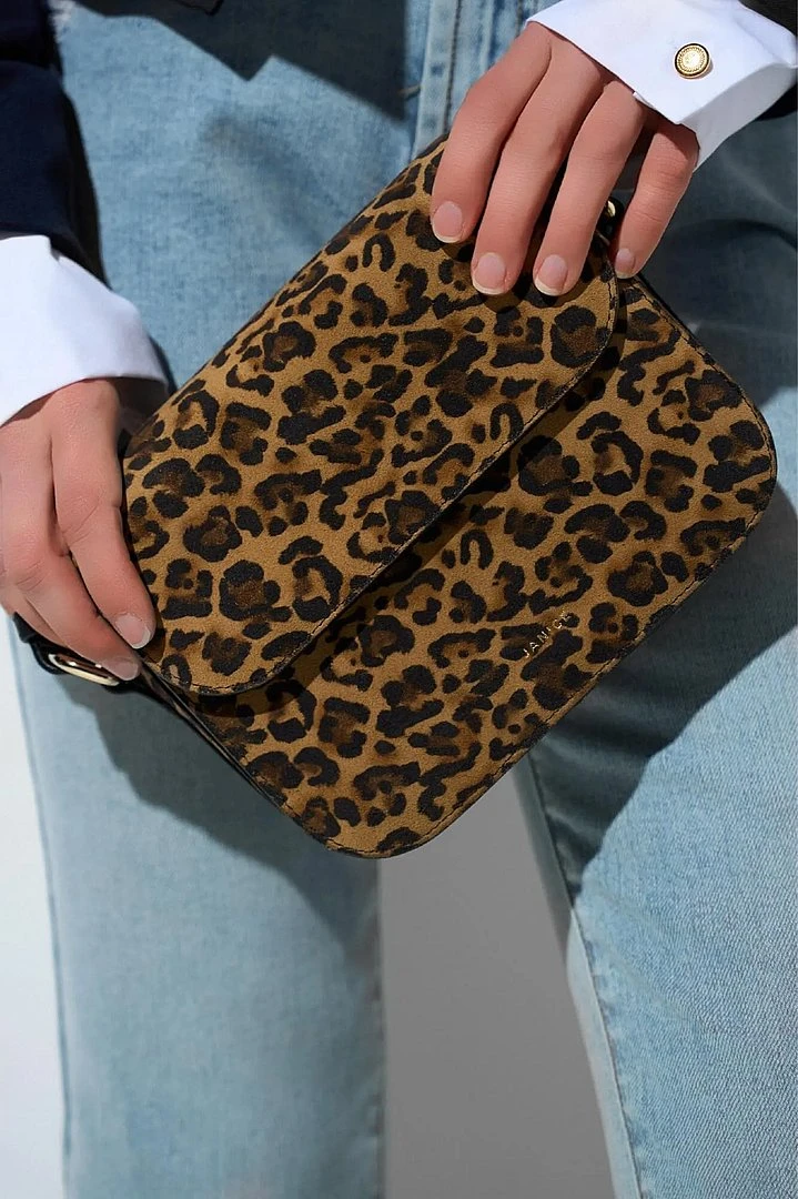 Lederhandtasche für Damen Elias mit Leopardenmuster aus Wildleder
