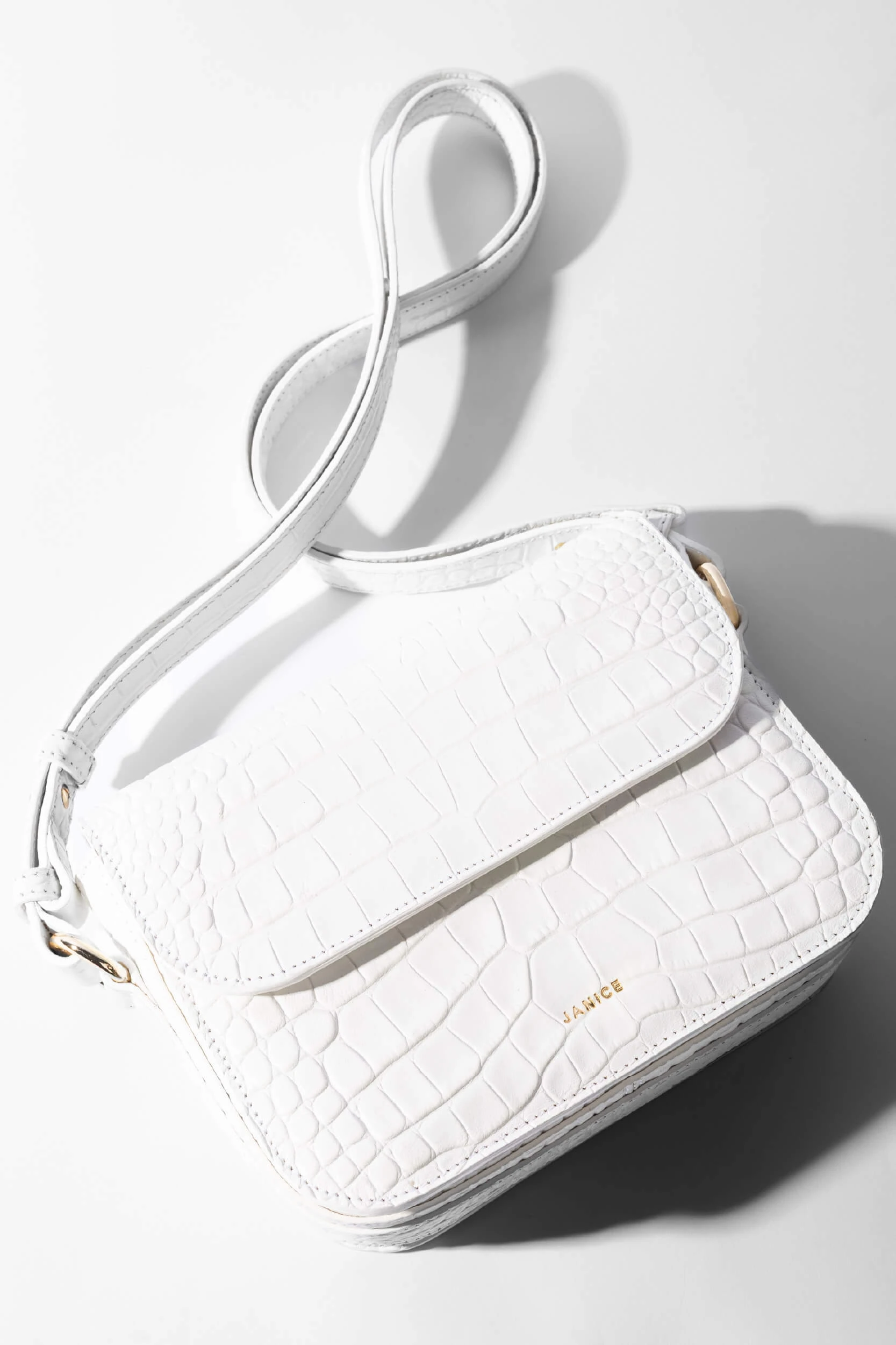 Lederhandtasche für Damen Elias Croco Off White
