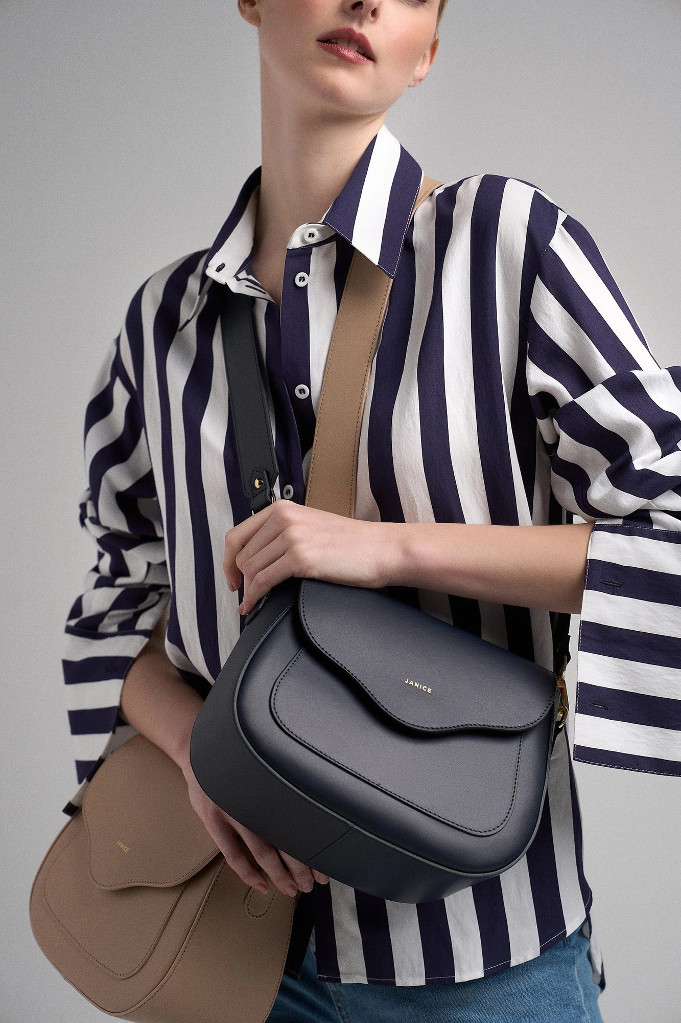 Tas leer crossbody nixon blauw beige janice
