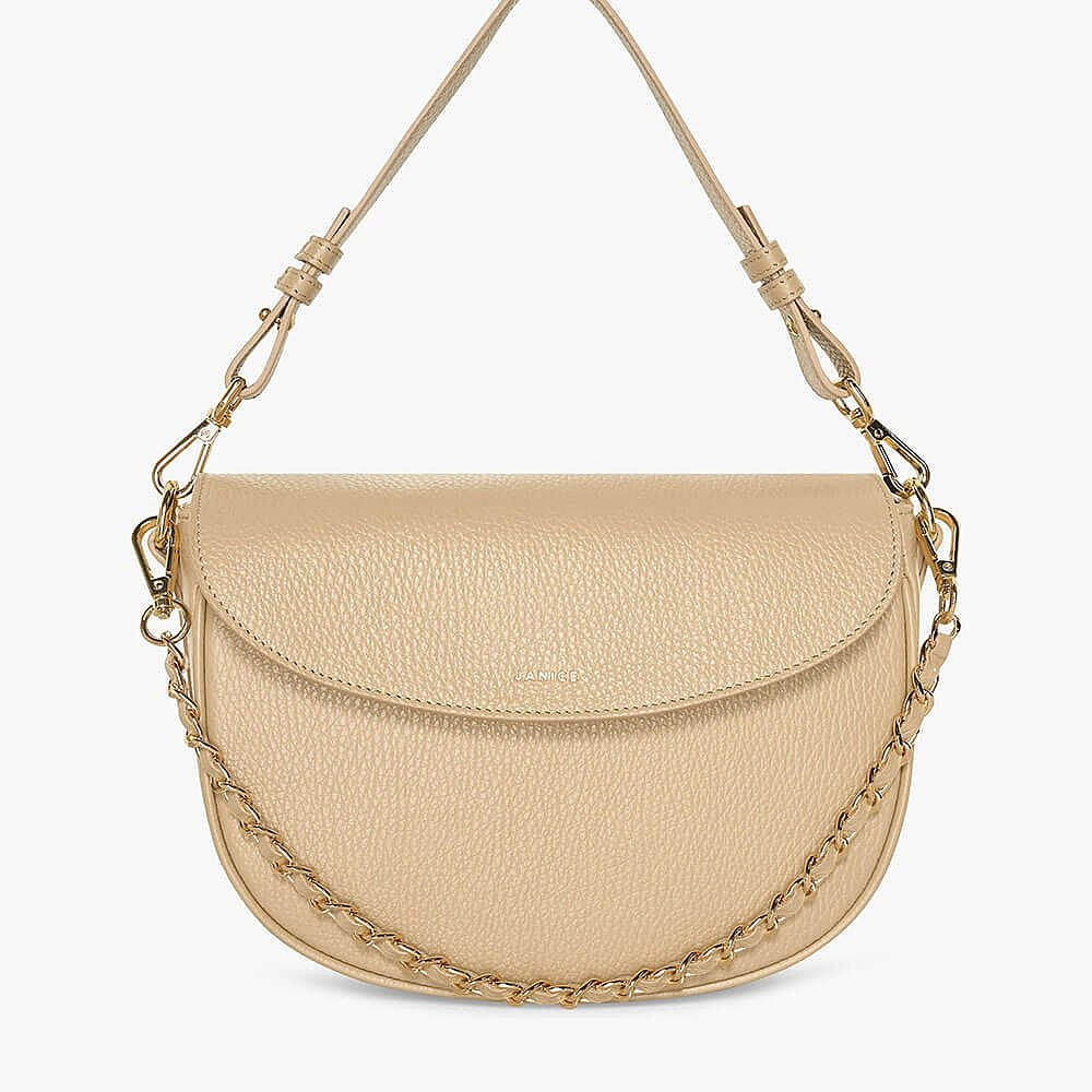 Beige Leren Crossbody Dames Tayler Goud