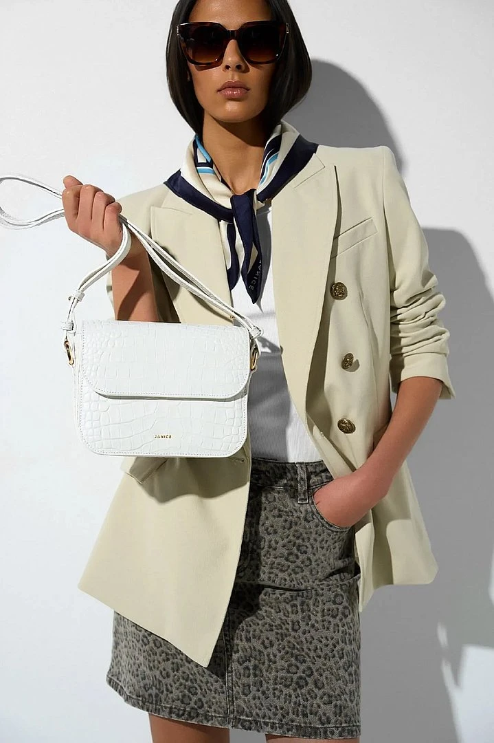 Lederhandtasche für Damen Elias Croco Off White