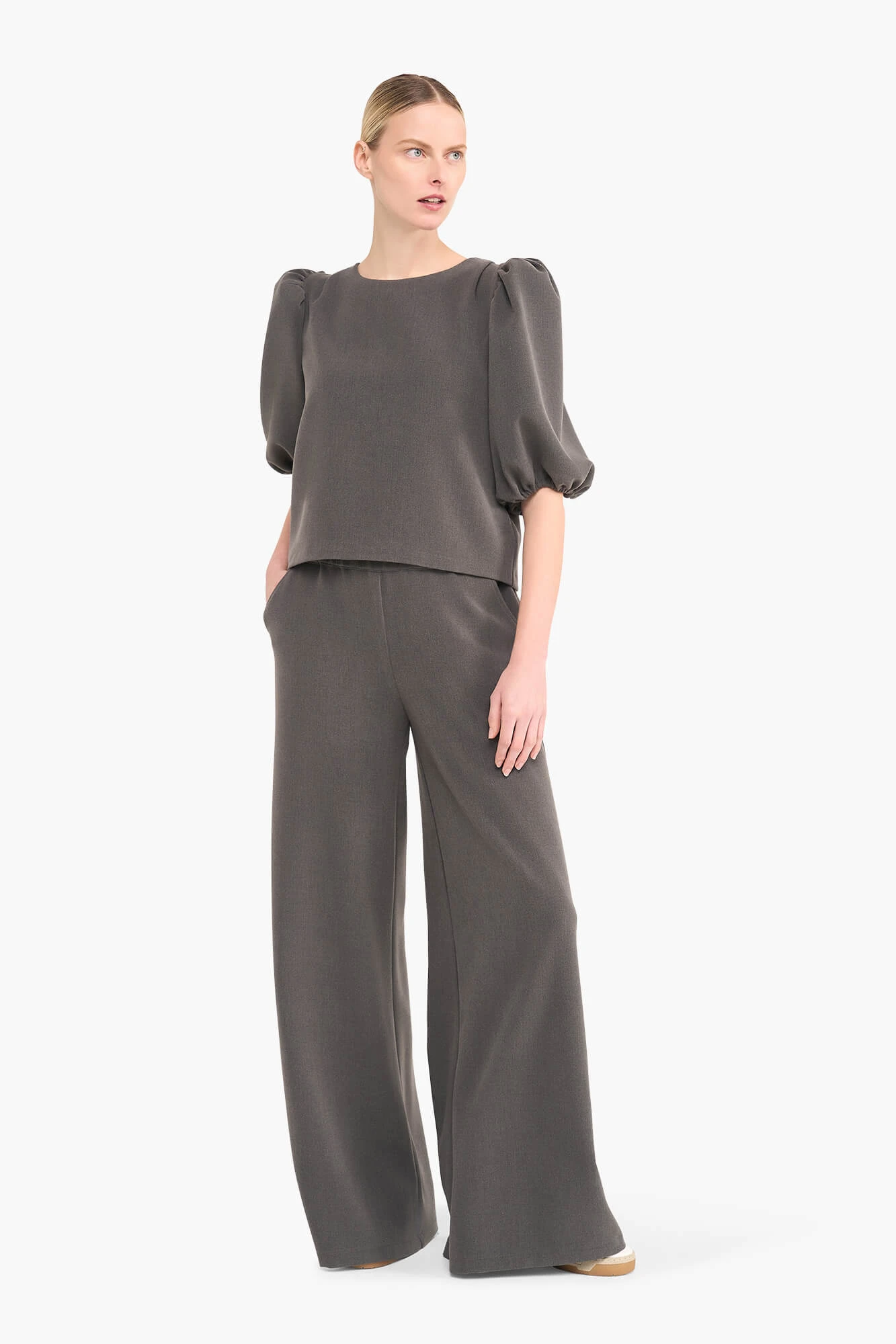 Top für Damen mit Puffärmeln, Modell Zayn, grau