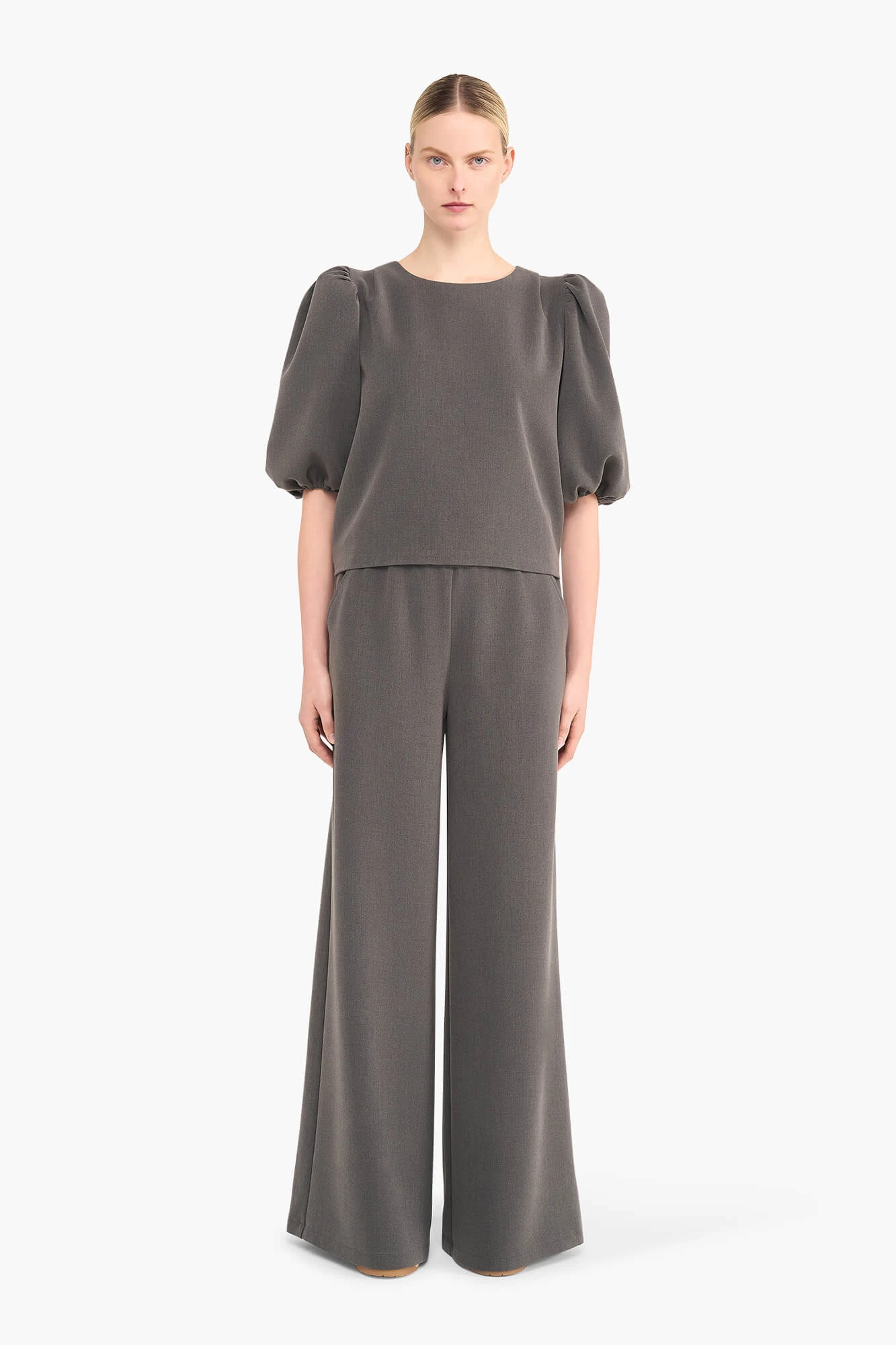 Top für Damen mit Puffärmeln, Modell Zayn, grau