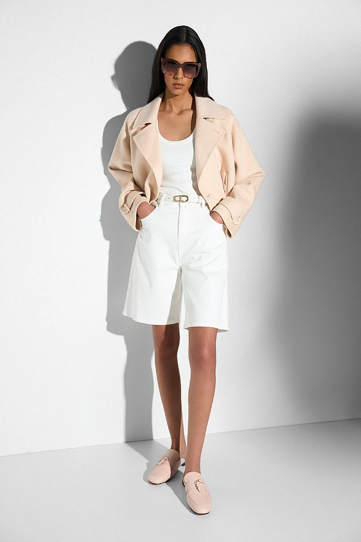Short Double-Faced Cashmere Trench Coat in Peach by Floyd