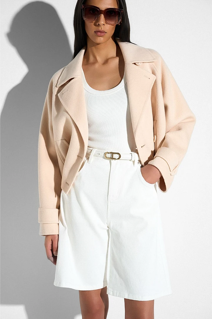 Korte Cashmere Jas Trenchcoat Double Face Peach Floyd