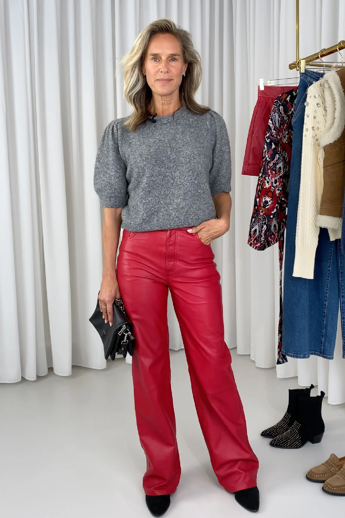 Leren broek rood Dames