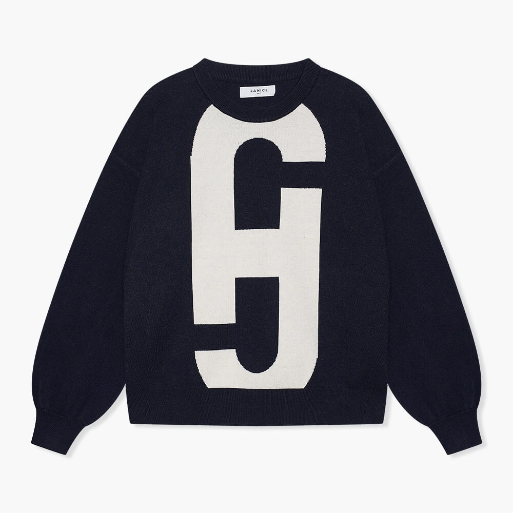 Sweater Dames Gebreid Viscose Logo Andy Blauw