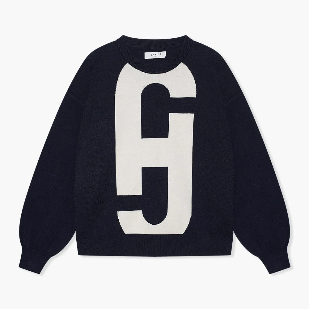 Sweater Dames Gebreid Viscose Logo Andy Blauw