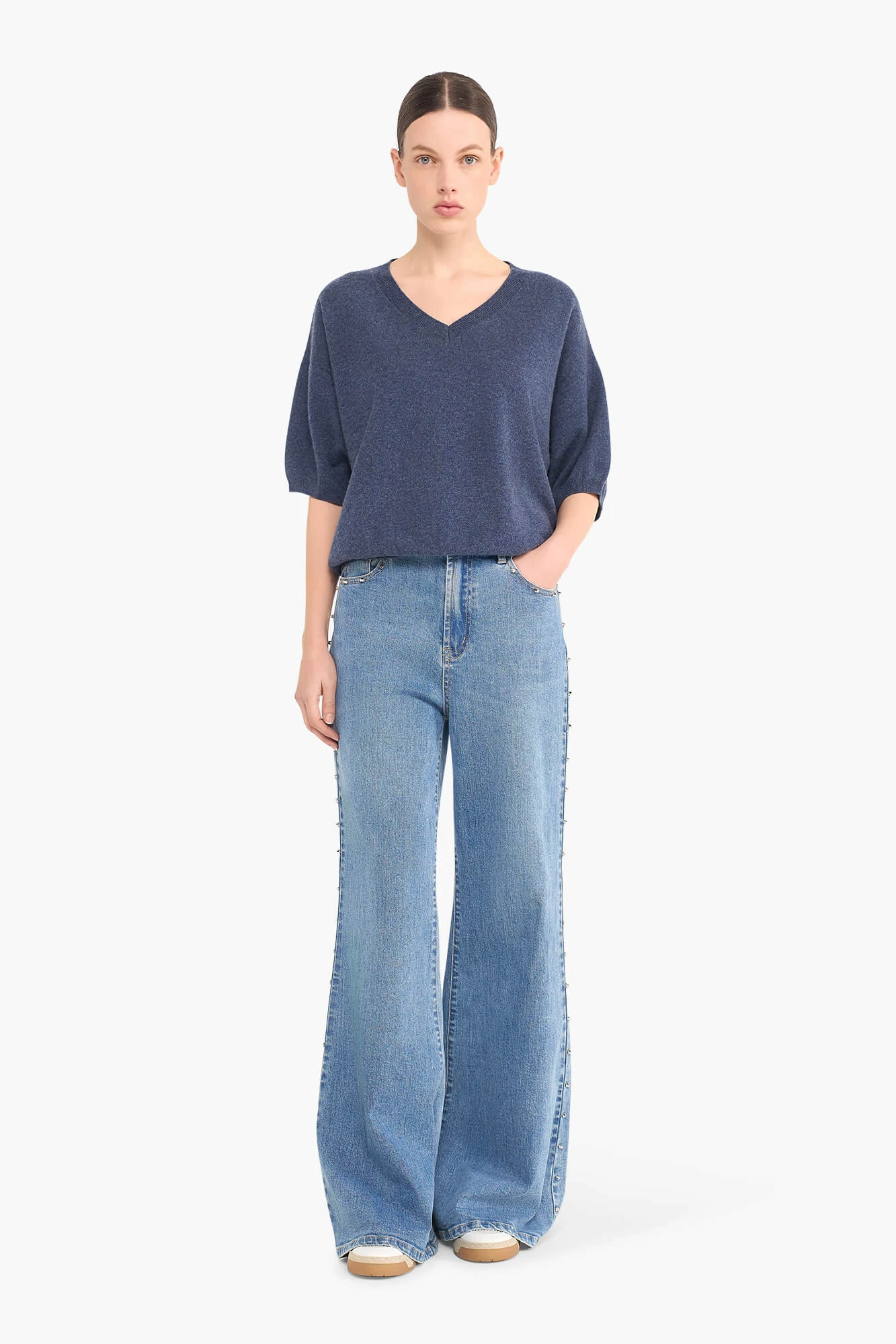 Women's Short-Sleeve Cashmere Sweater in Romeo Blue