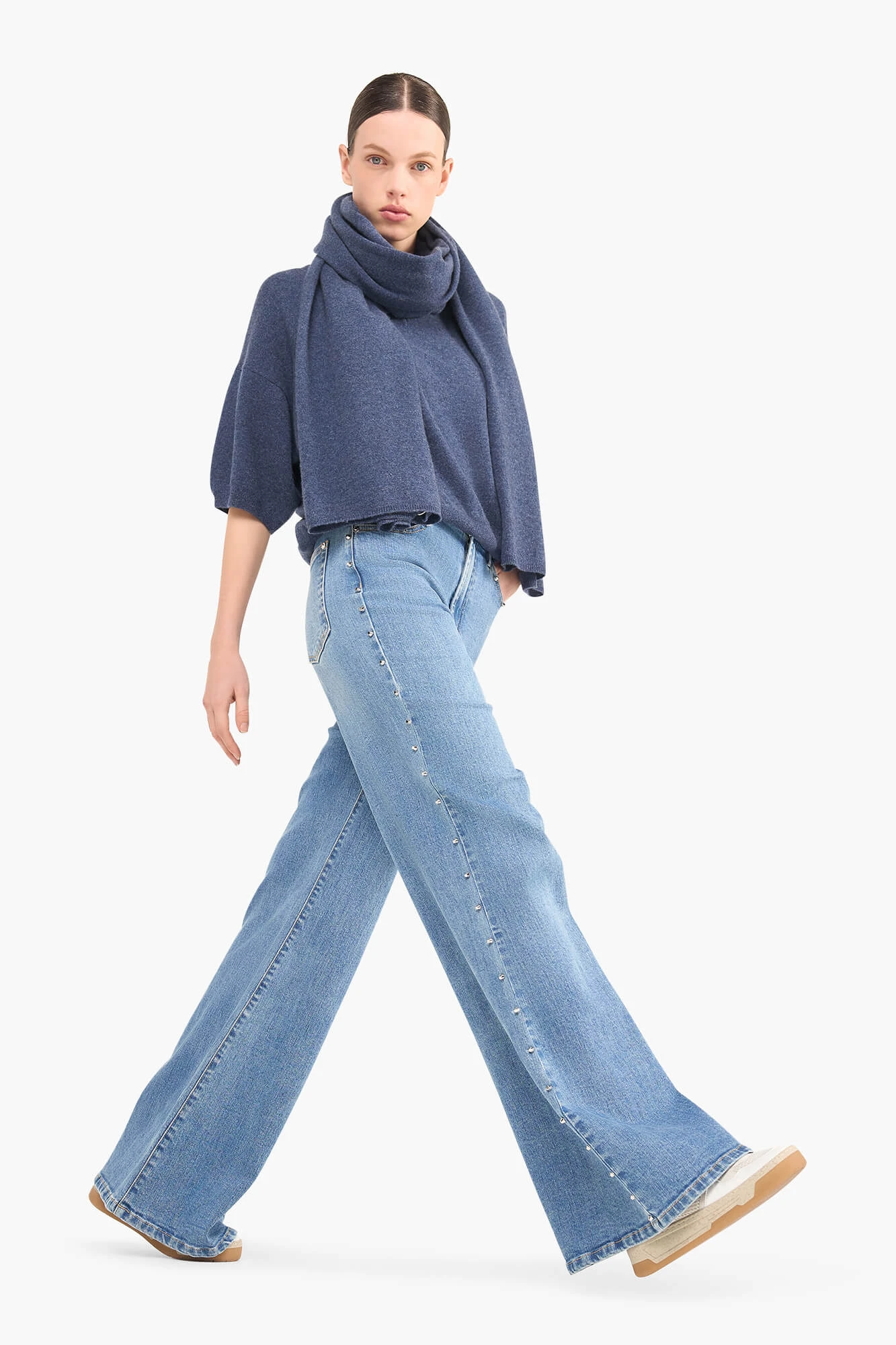 Women's Short-Sleeve Cashmere Sweater in Romeo Blue