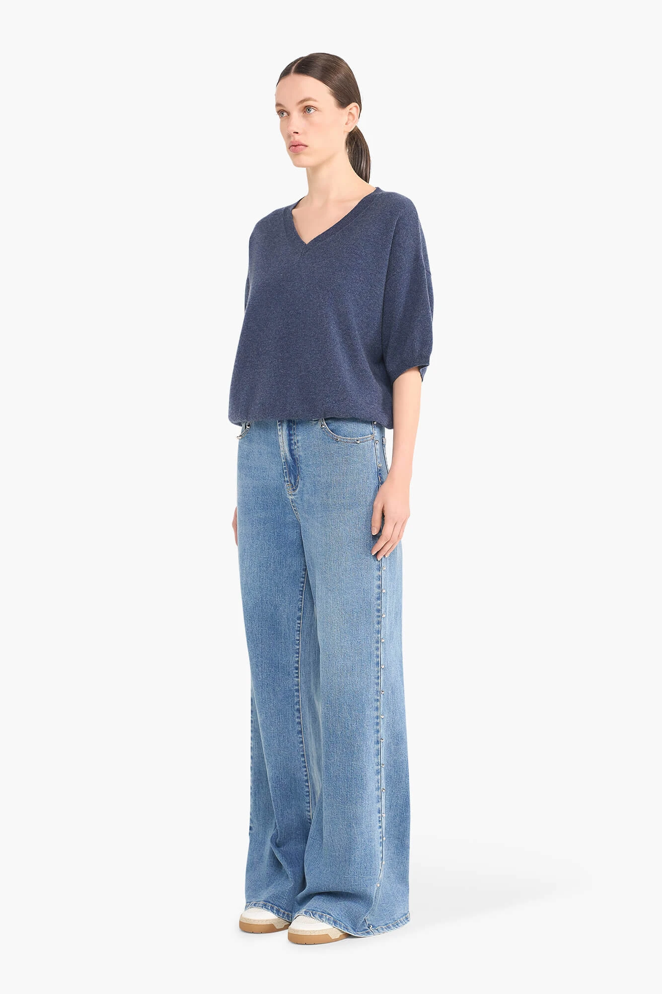 Women's Short-Sleeve Cashmere Sweater in Romeo Blue