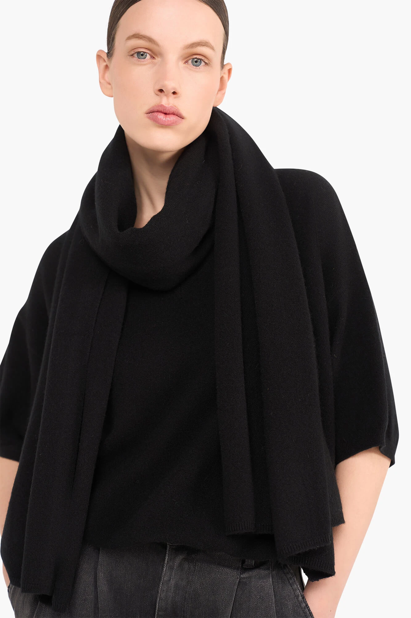 Kaschmirpullover für Damen, kurzärmelig, Romeo, schwarz