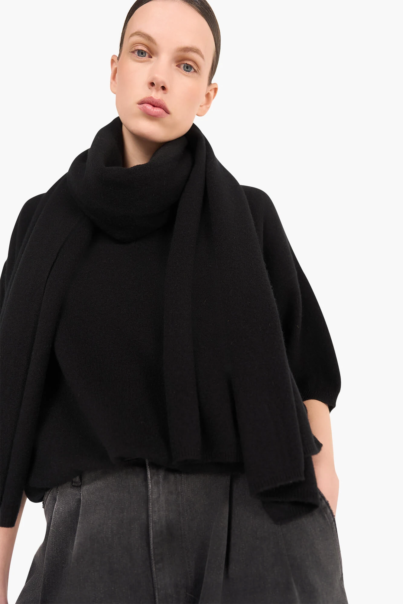 Kaschmirpullover für Damen, kurzärmelig, Romeo, schwarz