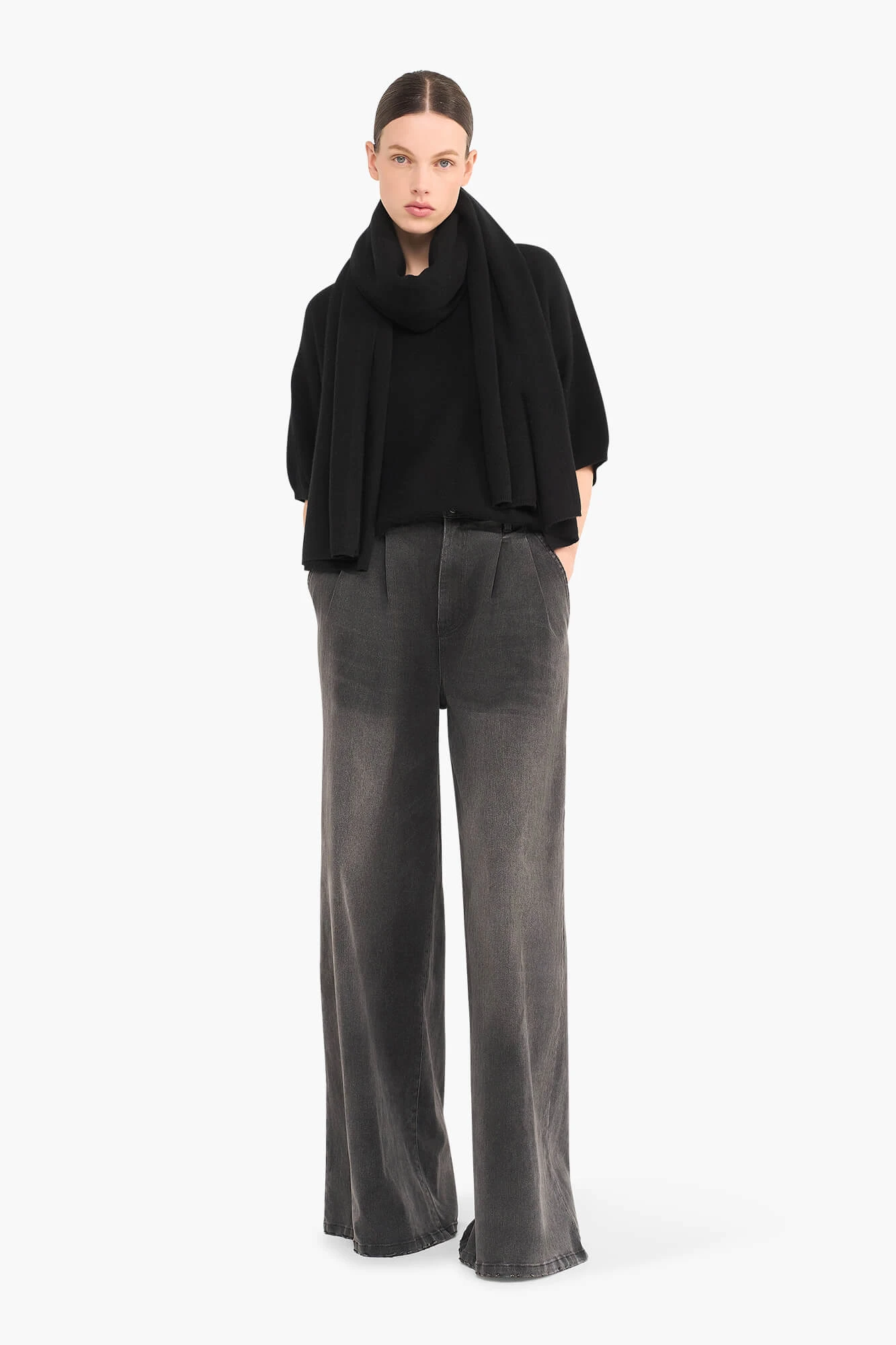 Kaschmirpullover für Damen, kurzärmelig, Romeo, schwarz