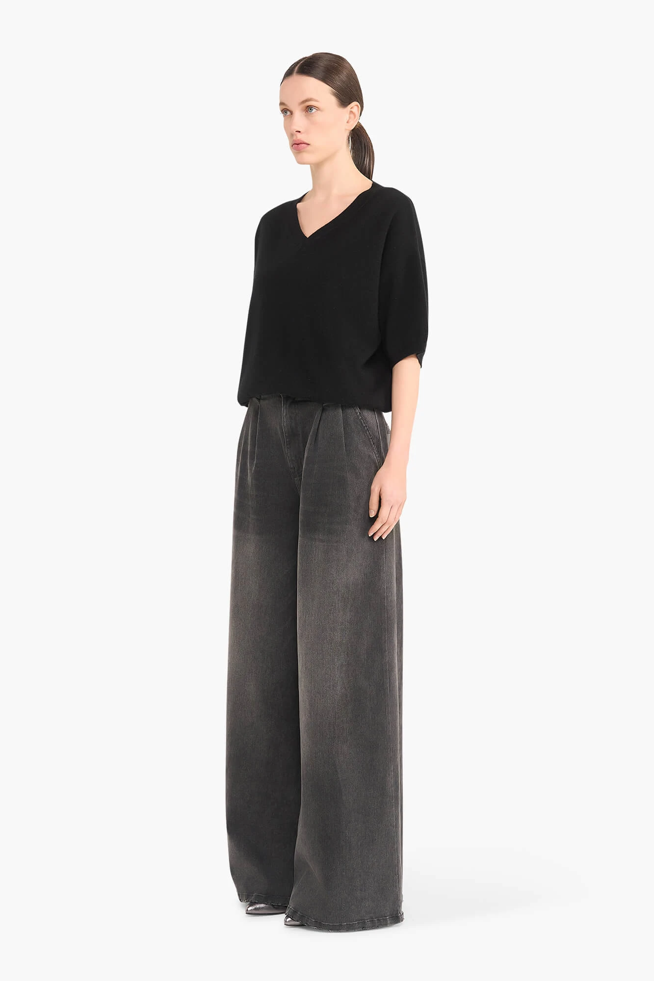 Cashmere Trui Dames Korte Mouw Romeo Zwart
