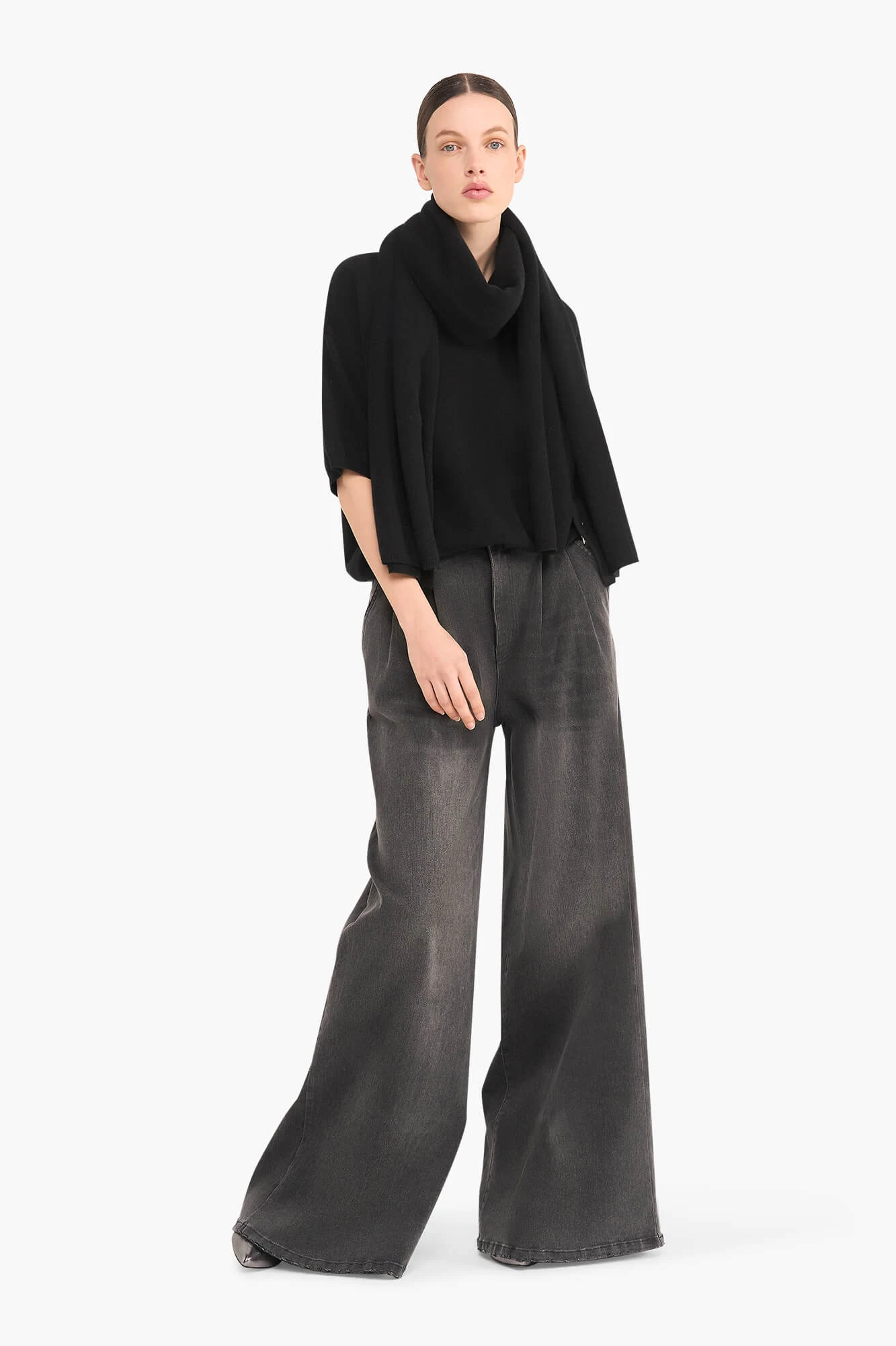 Cashmere Trui Dames Korte Mouw Romeo Zwart