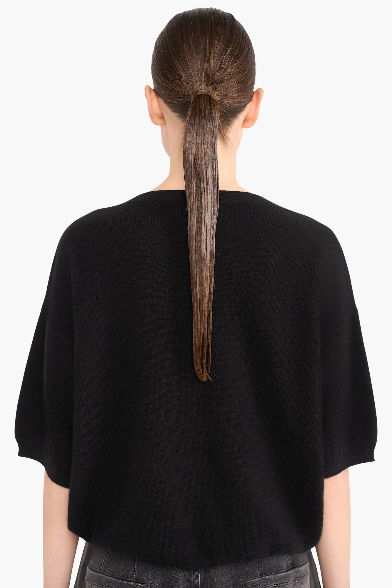 Kaschmirpullover für Damen, kurzärmelig, Romeo, schwarz