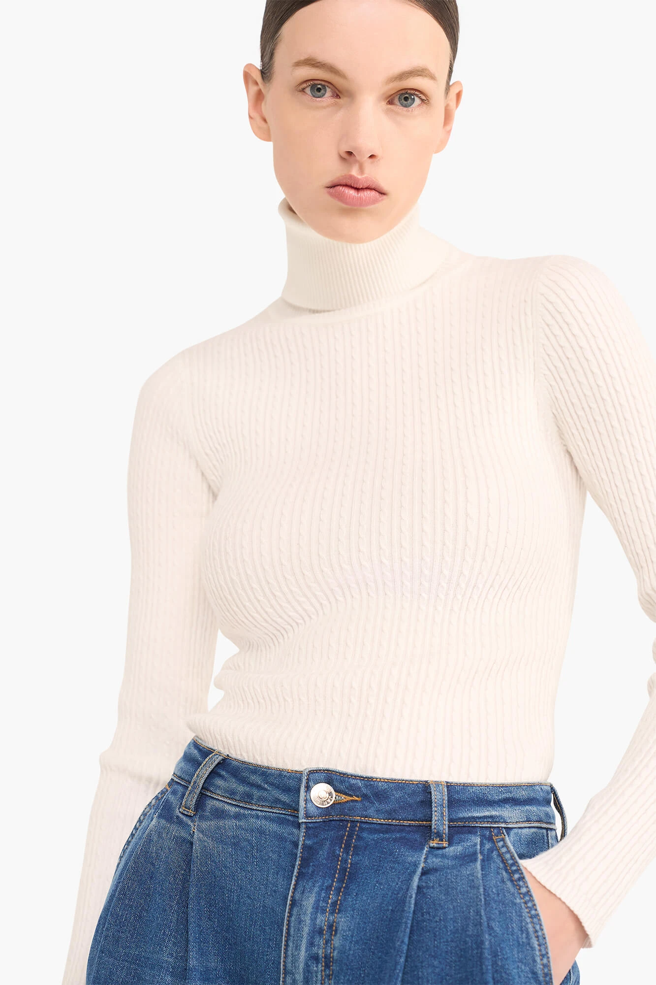 Rollkragenpullover „Kabels“ aus Viskose, Bowie, Off-White