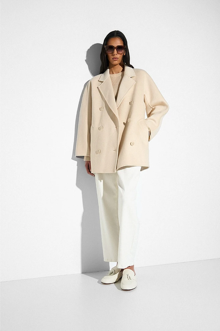 Women's Double-Faced Cashmere Caban Coat, Kennedy Beige