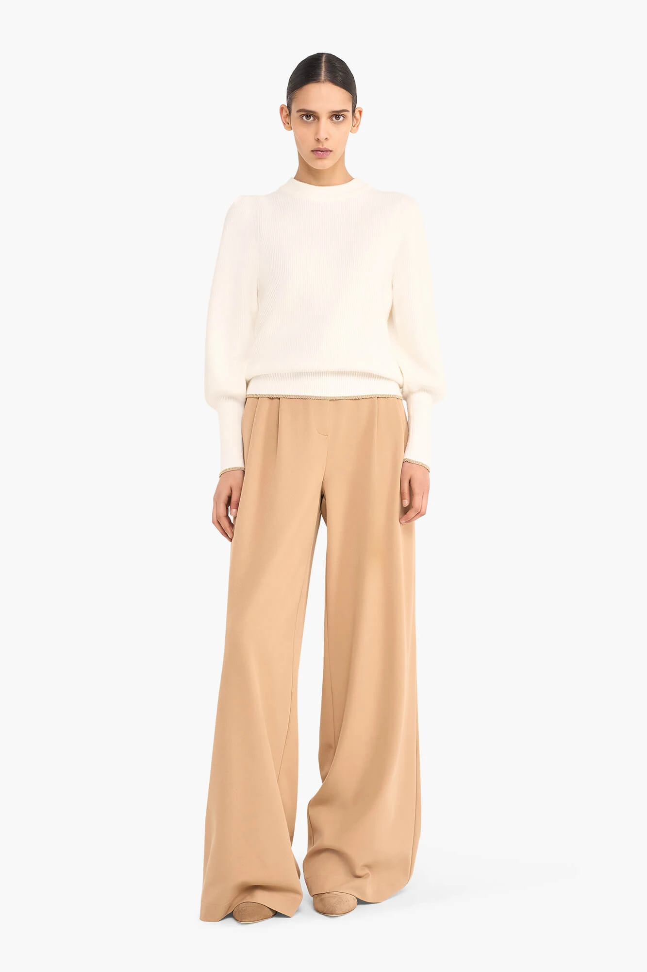 Trui Dames Pof Mouw Viscose Jay Off White Goud