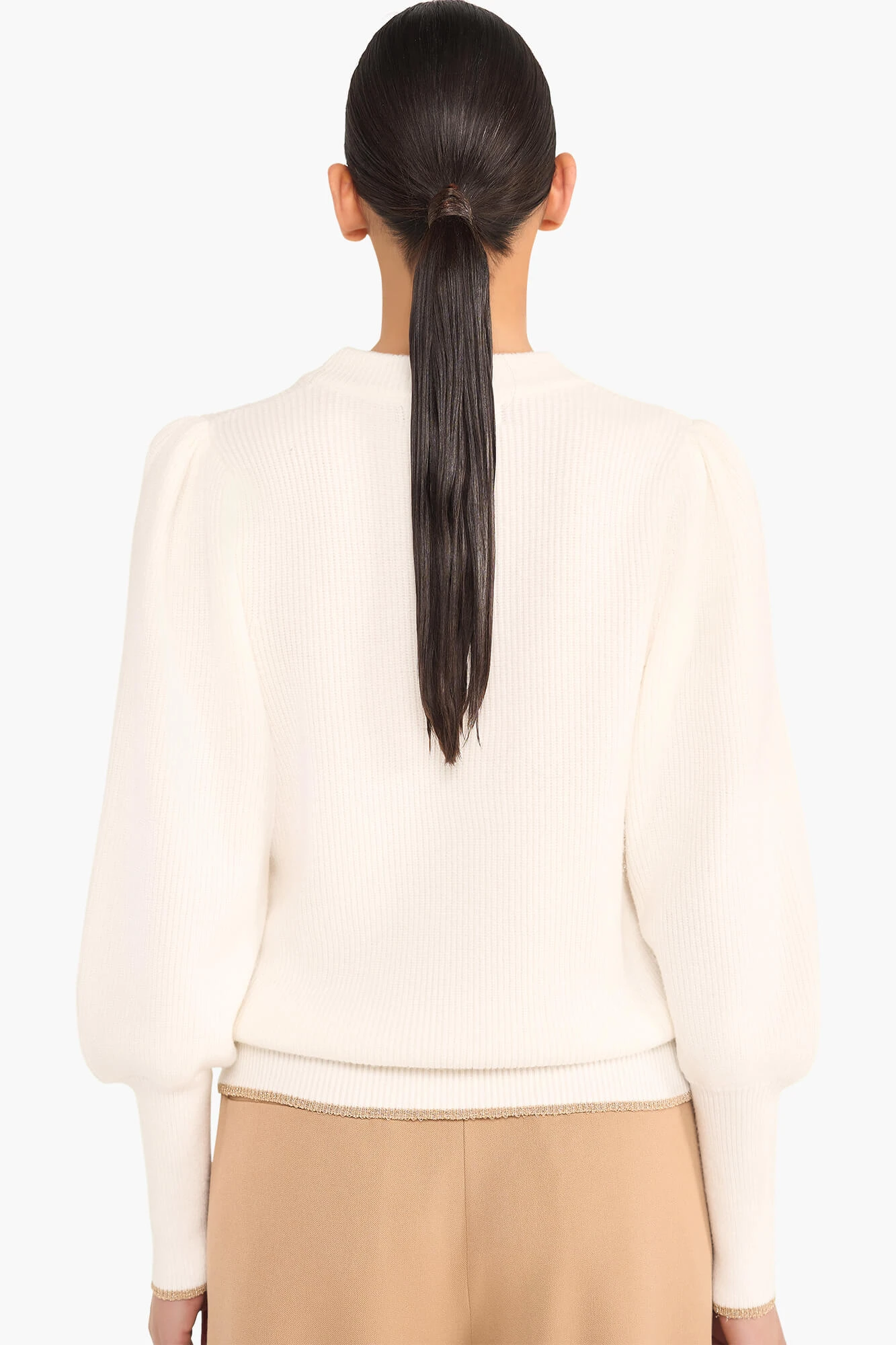 Trui Dames Pof Mouw Viscose Jay Off White Goud