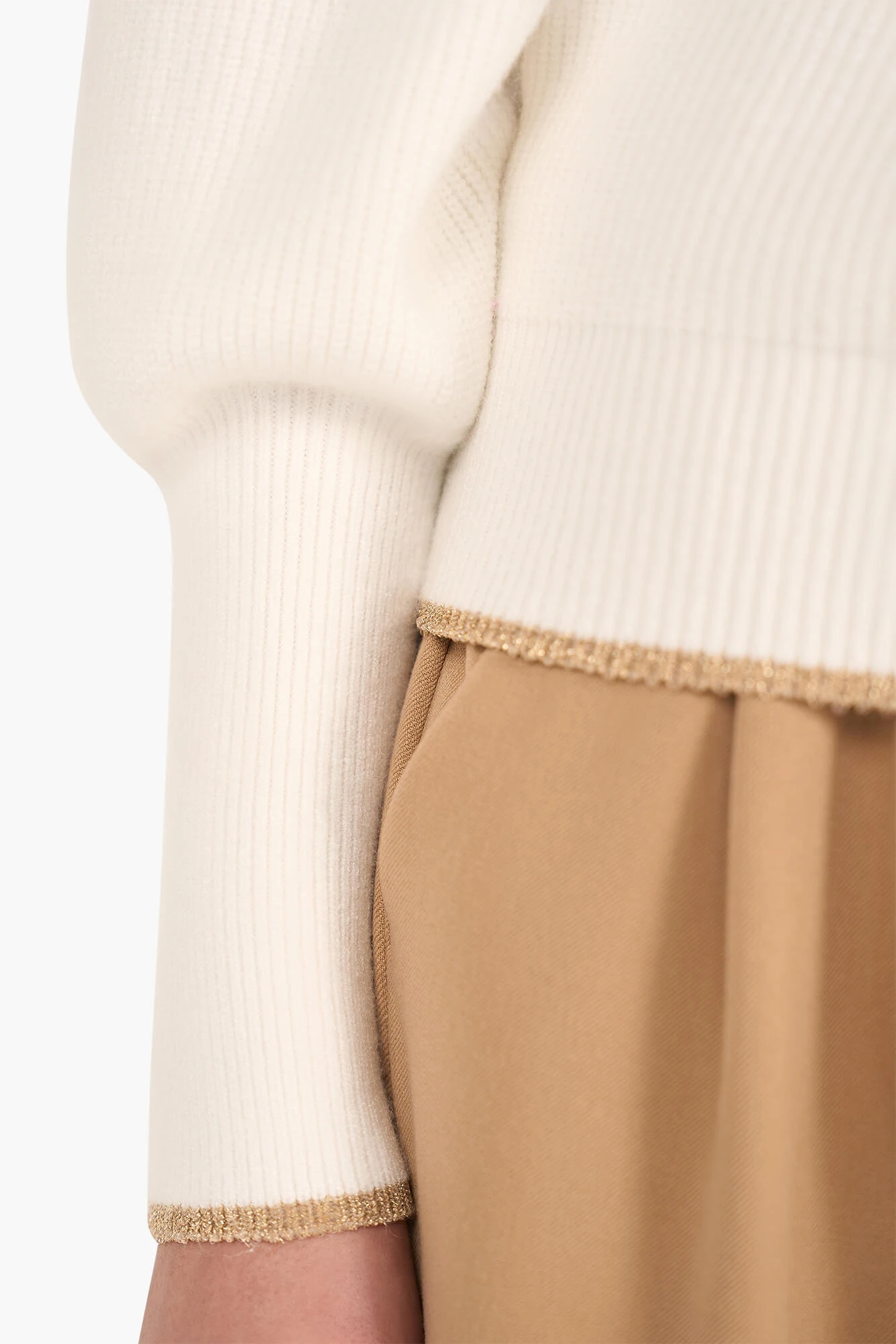 Trui Dames Pof Mouw Viscose Jay Off White Goud