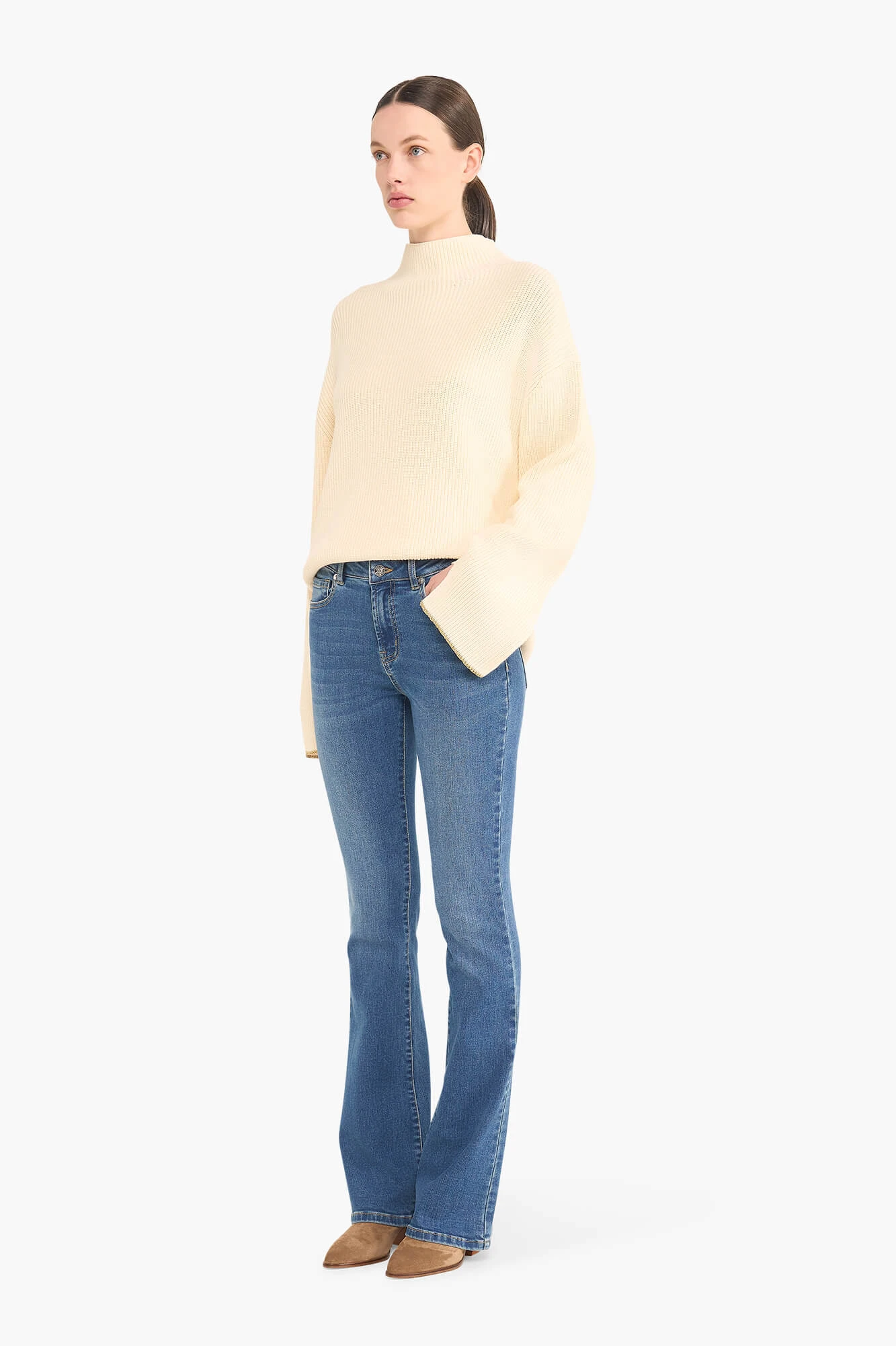 Trui Dames Gebreid Wijde Mouw Jermaine Room Wit