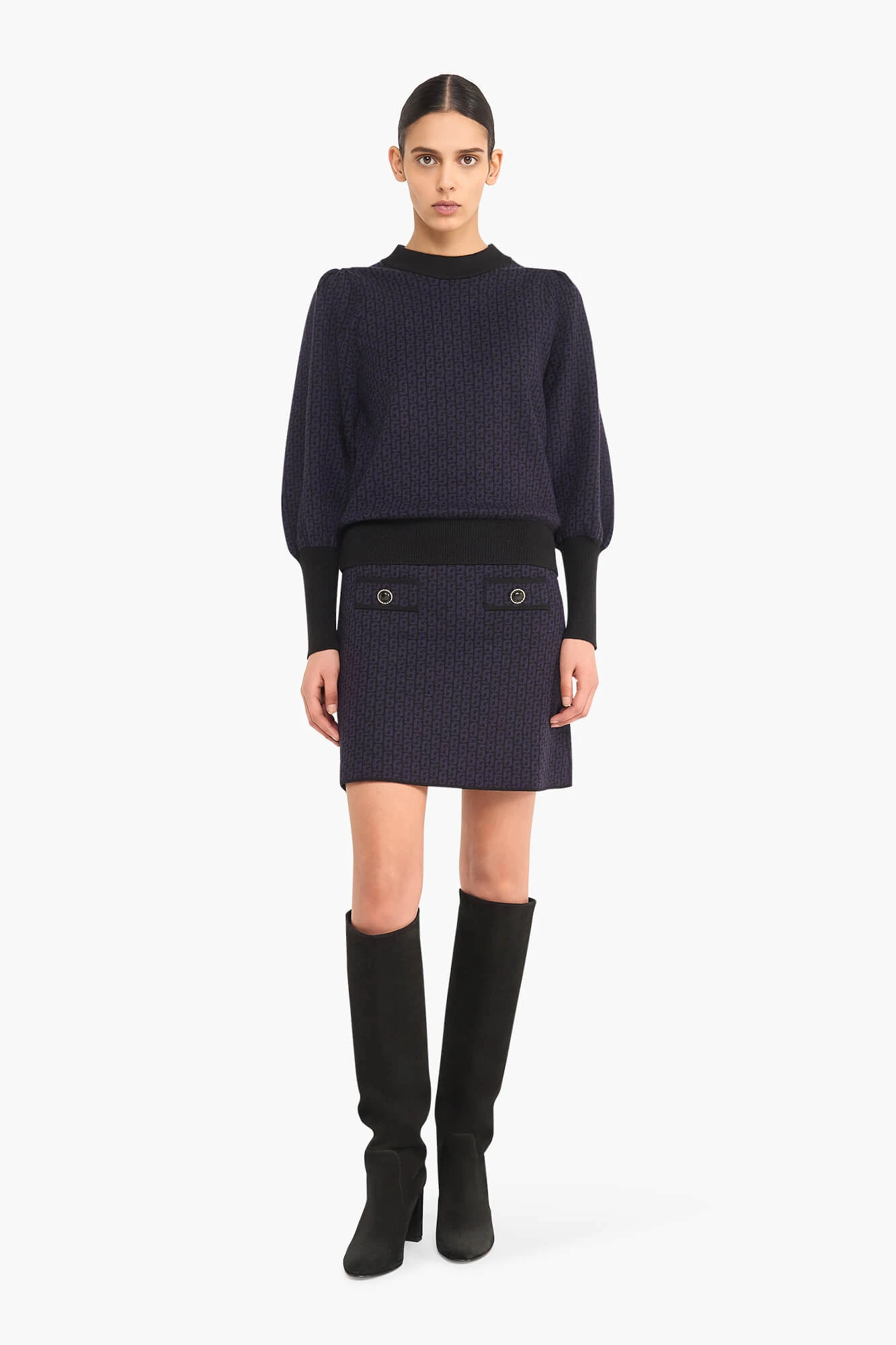 Trui Dames Pof Mouw Viscose Jay Logo Blauw Zwart