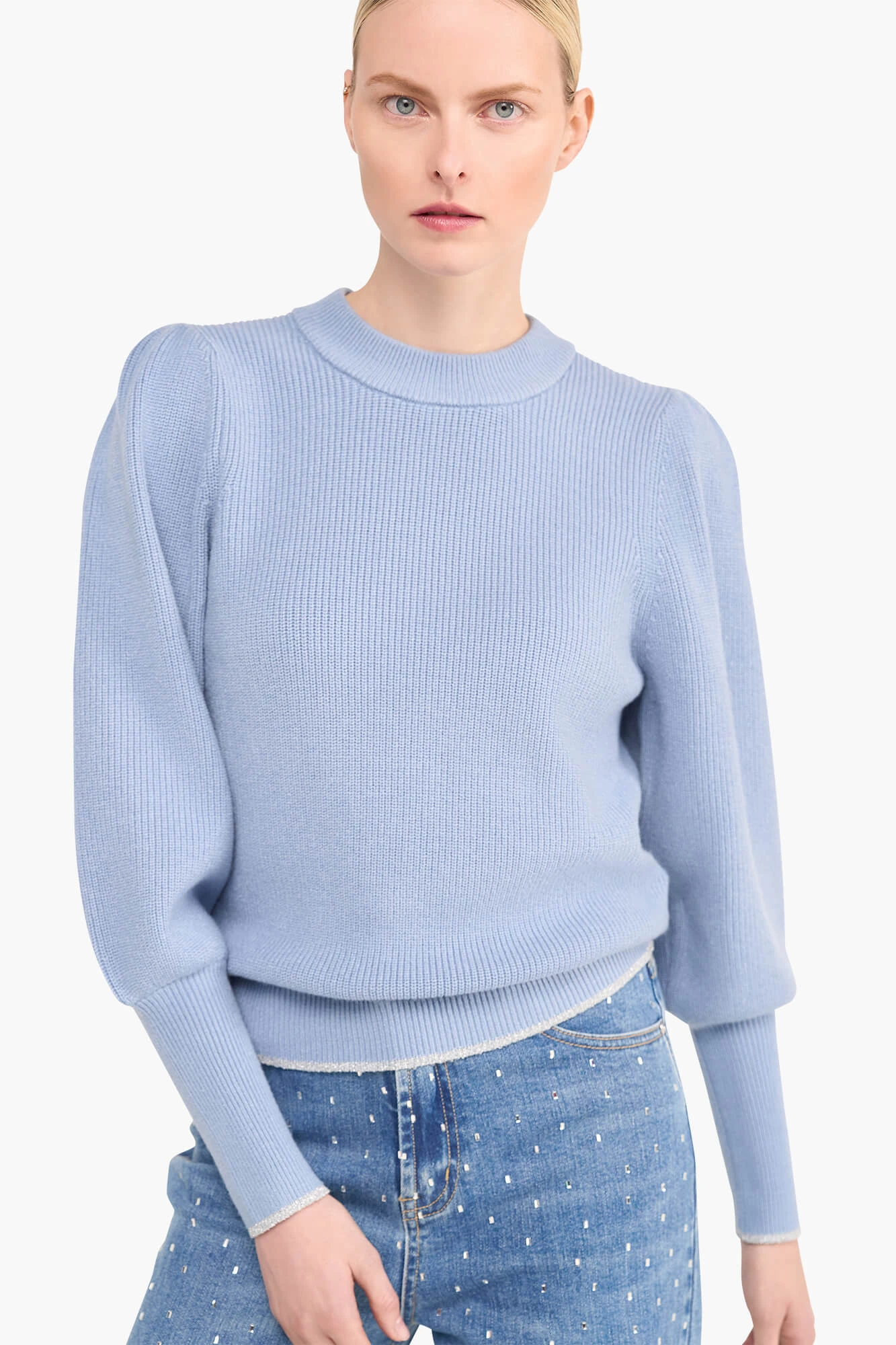 Trui Dames Pof Mouw Viscose Jay Licht Blauw