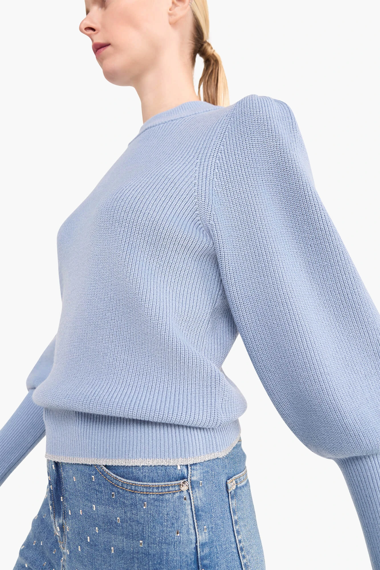 Trui Dames Pof Mouw Viscose Jay Licht Blauw