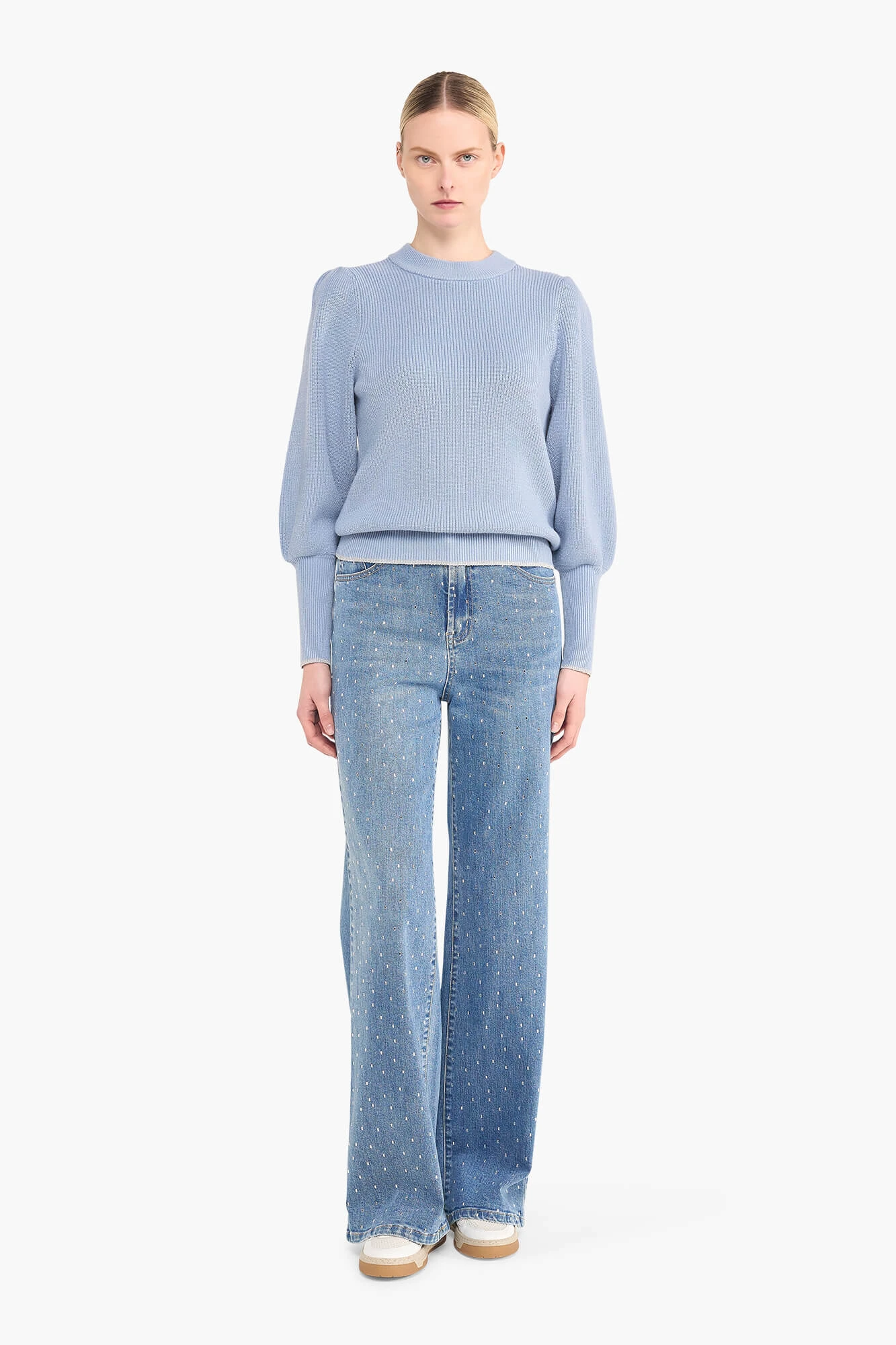 Trui Dames Pof Mouw Viscose Jay Licht Blauw