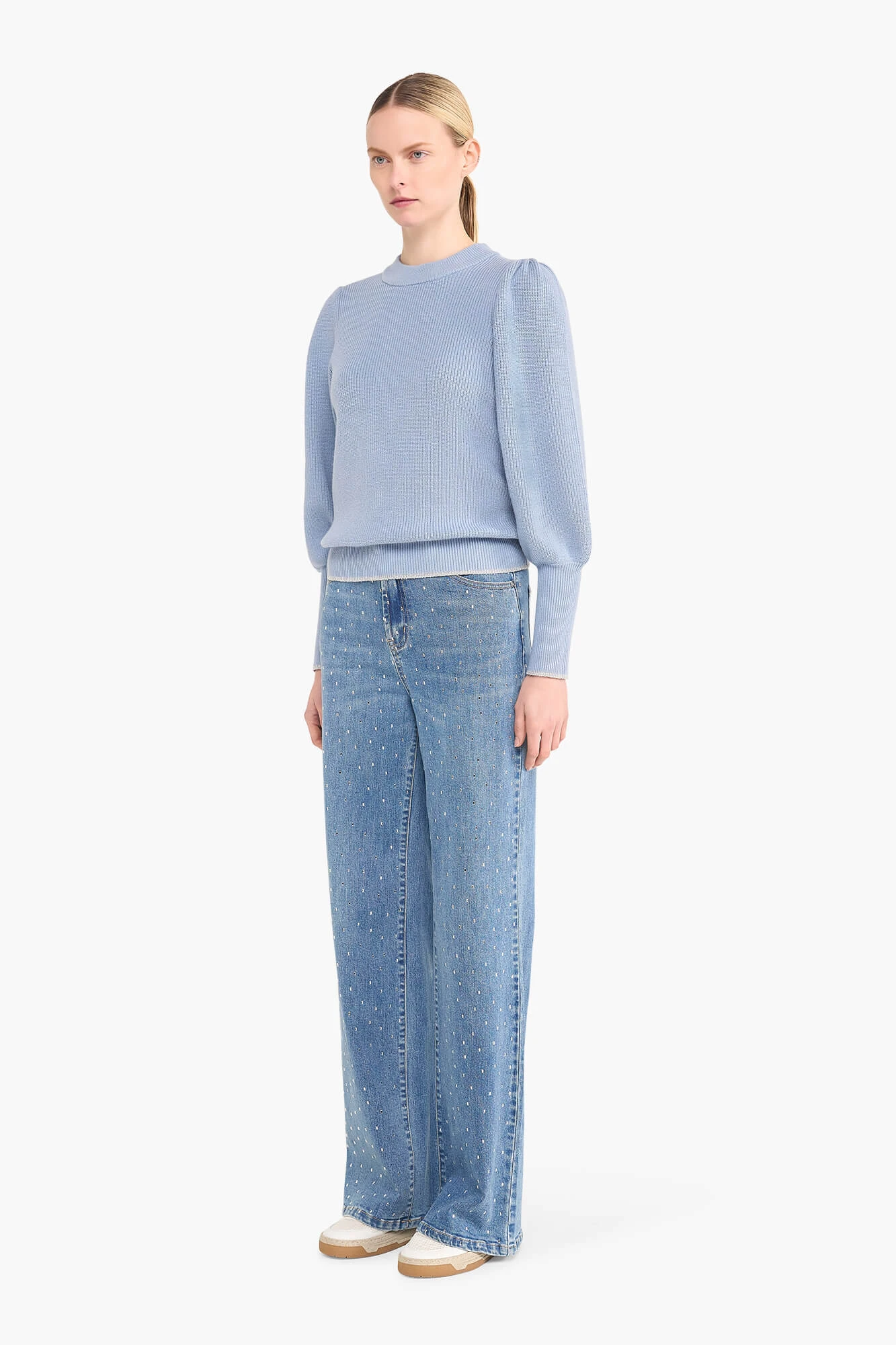 Trui Dames Pof Mouw Viscose Jay Licht Blauw