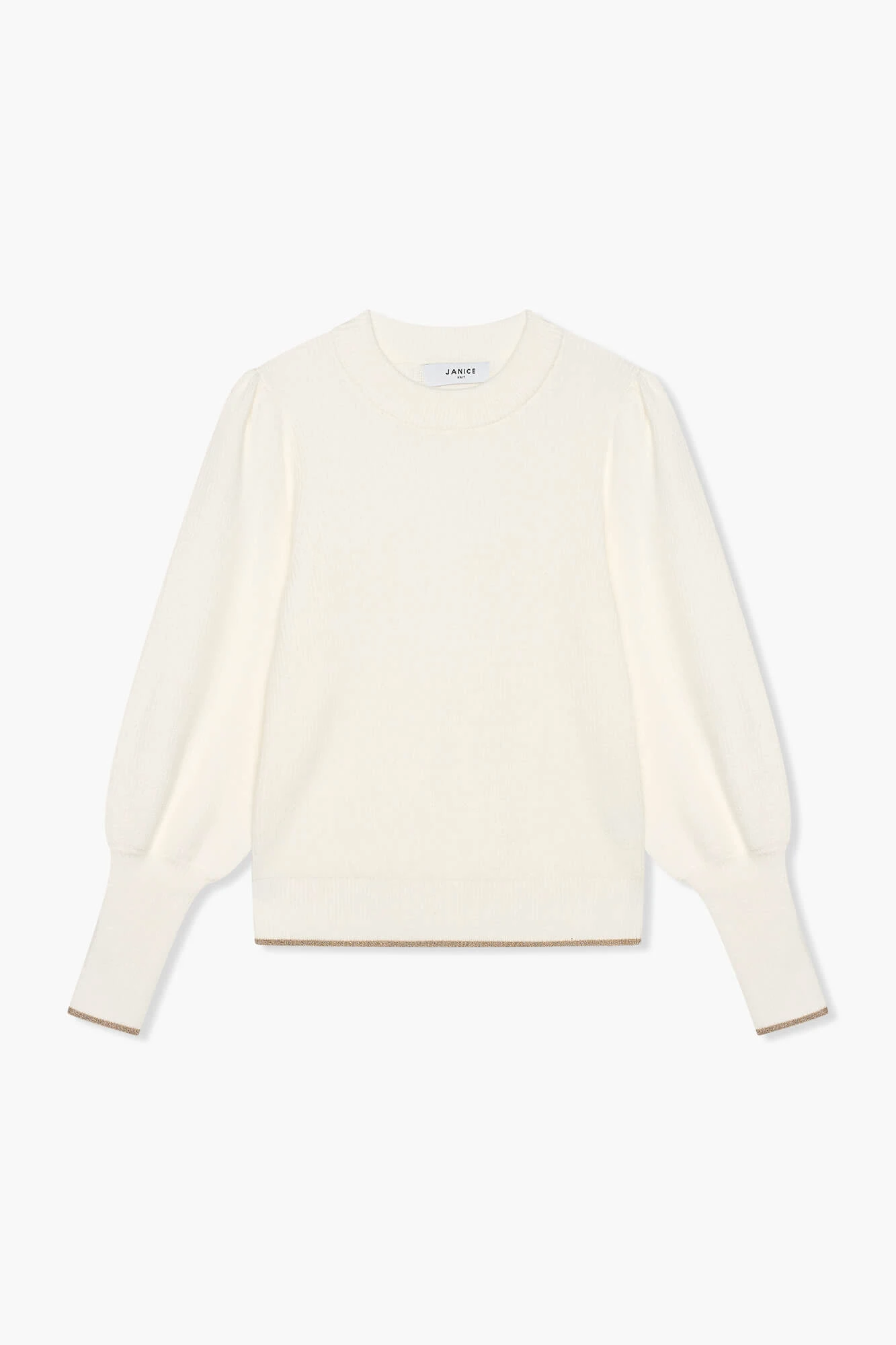 Trui Dames Pof Mouw Viscose Jay Off White Goud