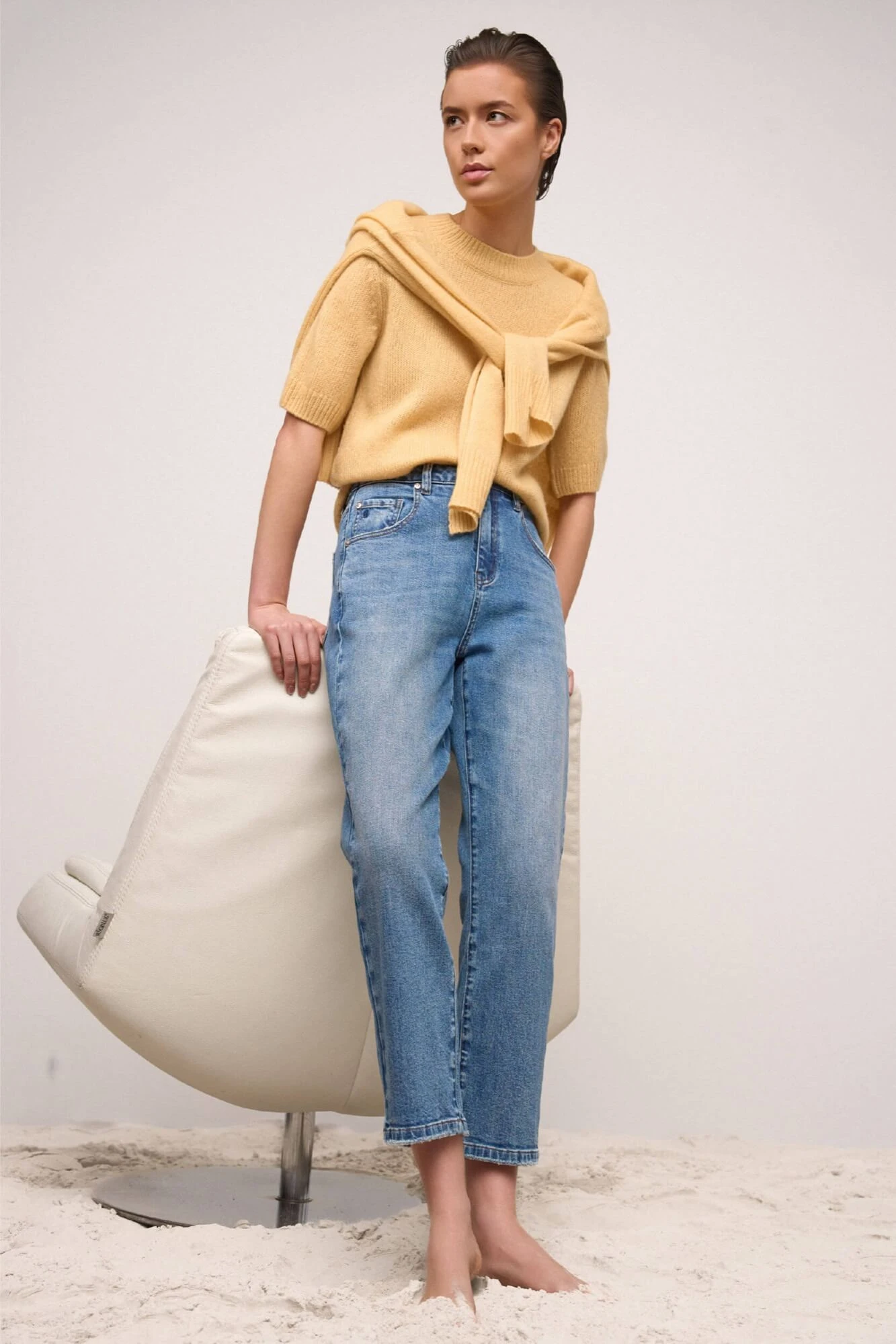 Cashmere Dames Truitje Korte Mouw Geel Eloi