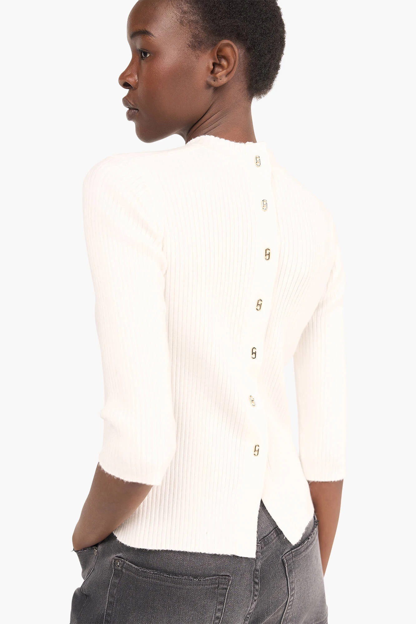 Top Knit Viscose Logo Print Back Alec Off-White
