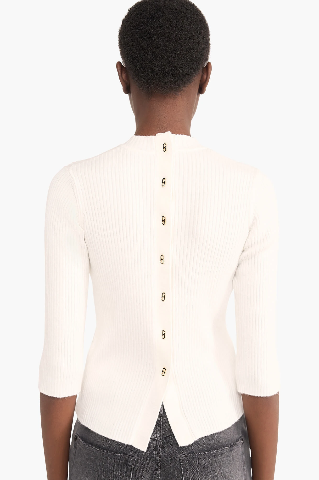 Top aus Viskose-Strick mit Logo-Aufdruck auf dem Rücken, Alec, Off-White