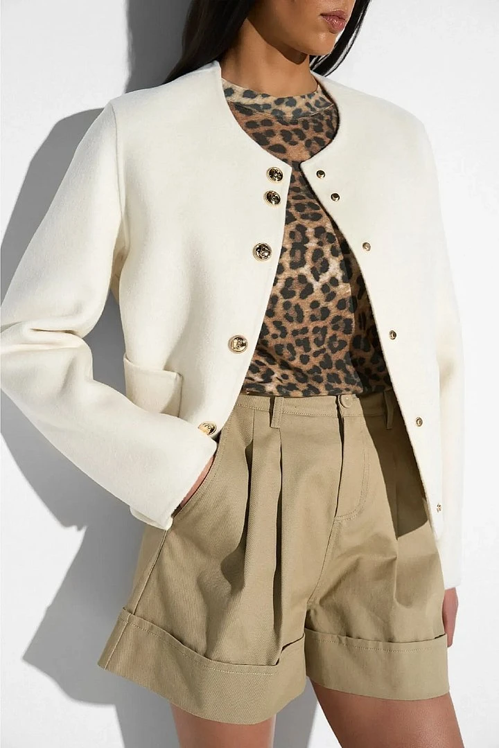 Women's Short Cashmere Coat, Vince Double-Faced Off-White