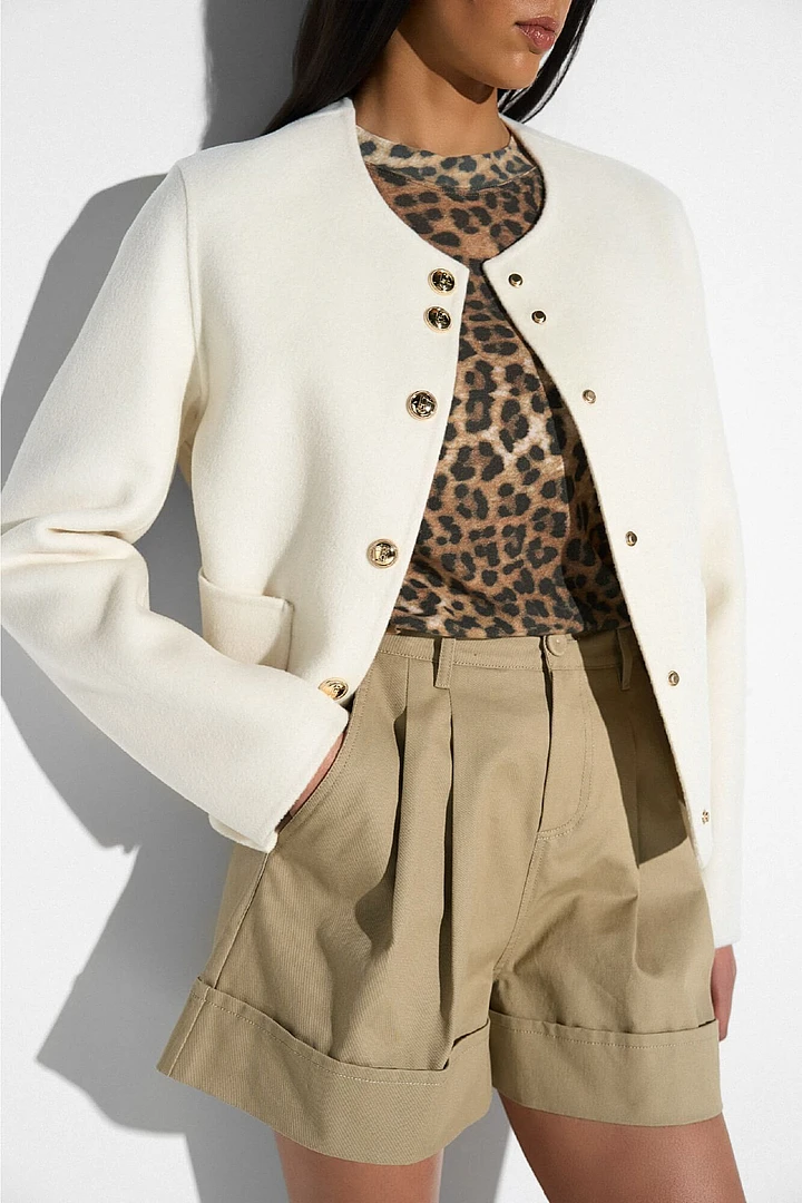 Women's Short Cashmere Coat, Vince Double-Faced Off-White