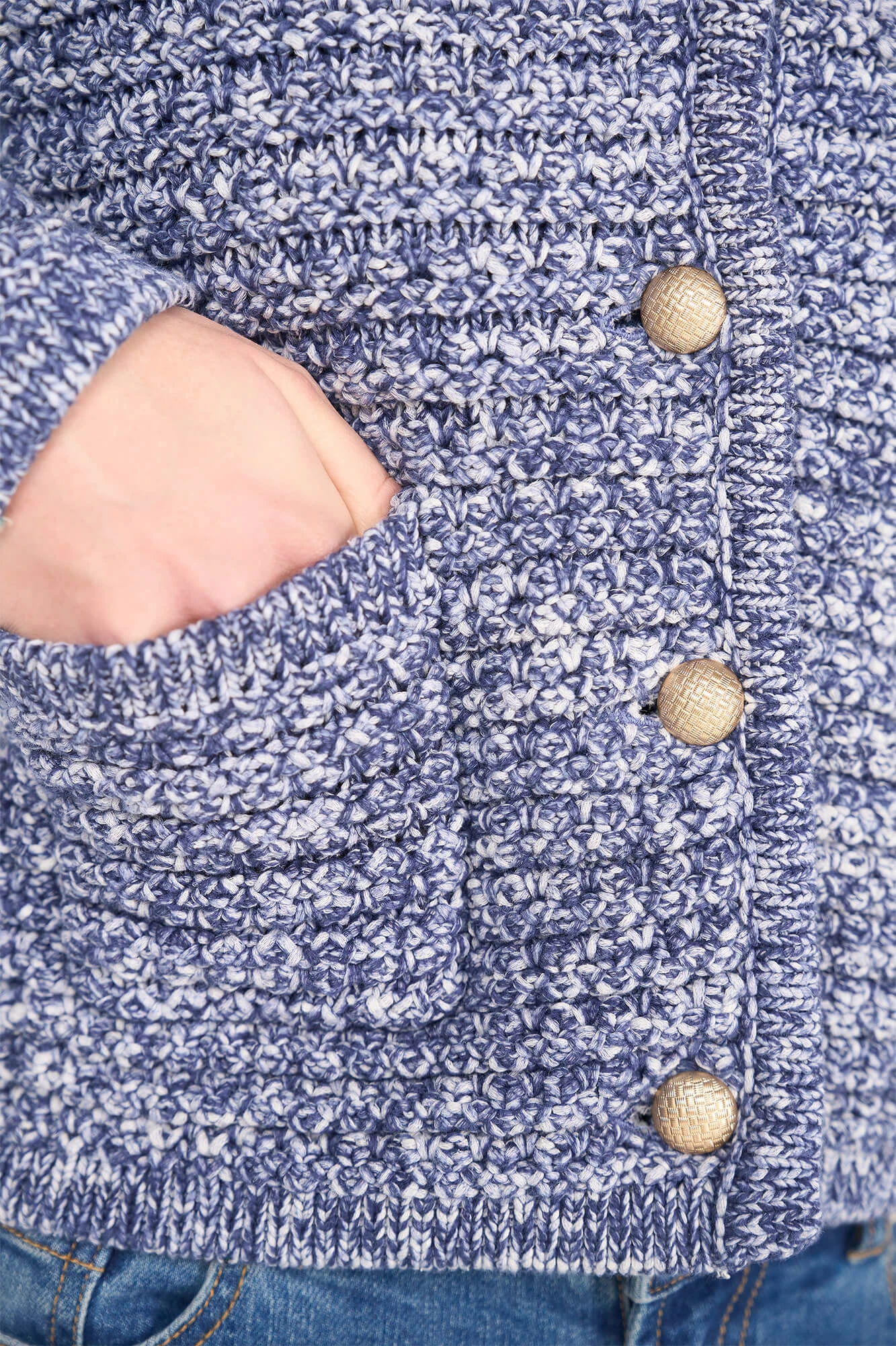Vest Gebreid Katoen Knopen Jimm Licht Blauw