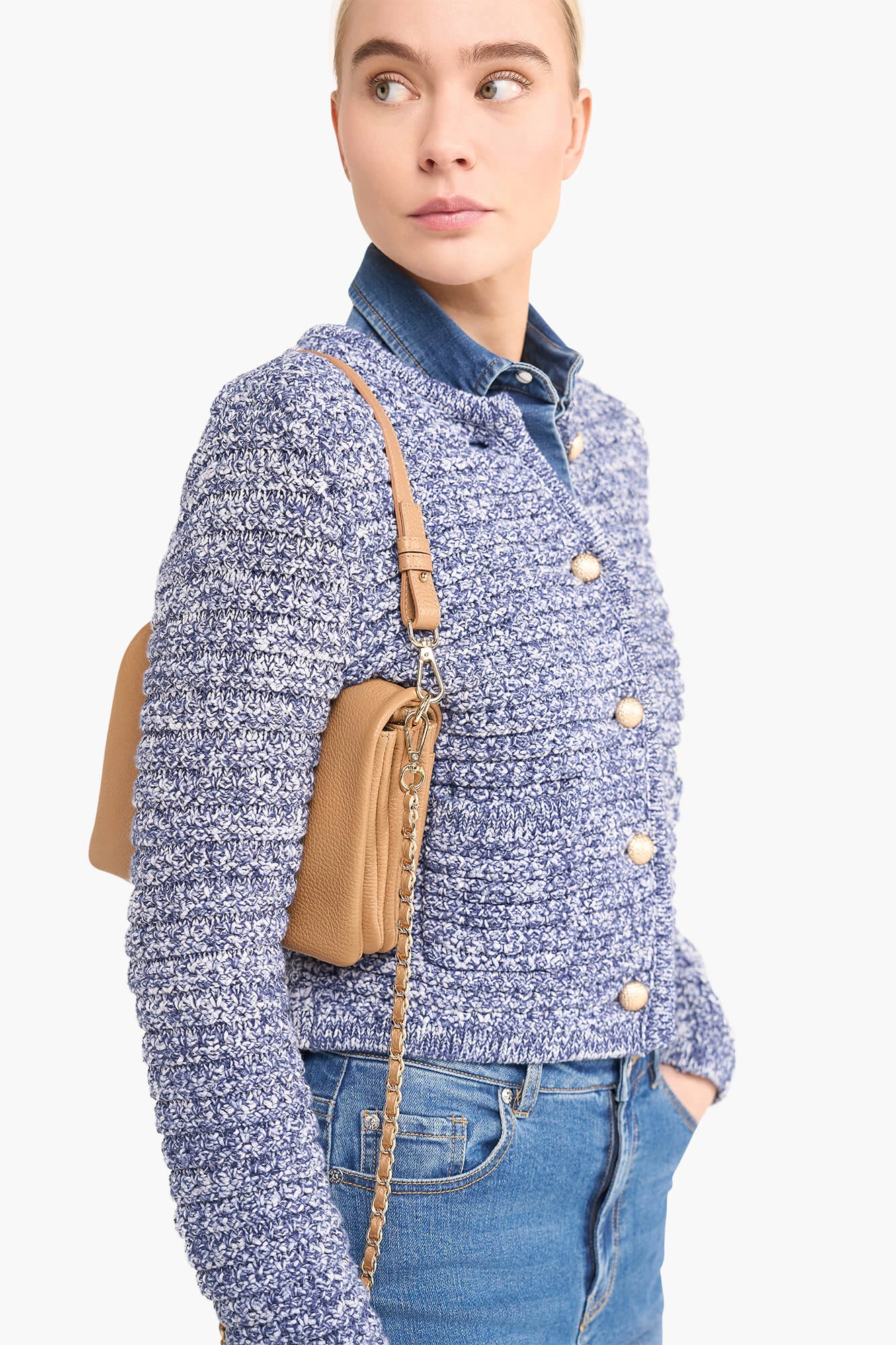 Vest Gebreid Katoen Knopen Jimm Licht Blauw