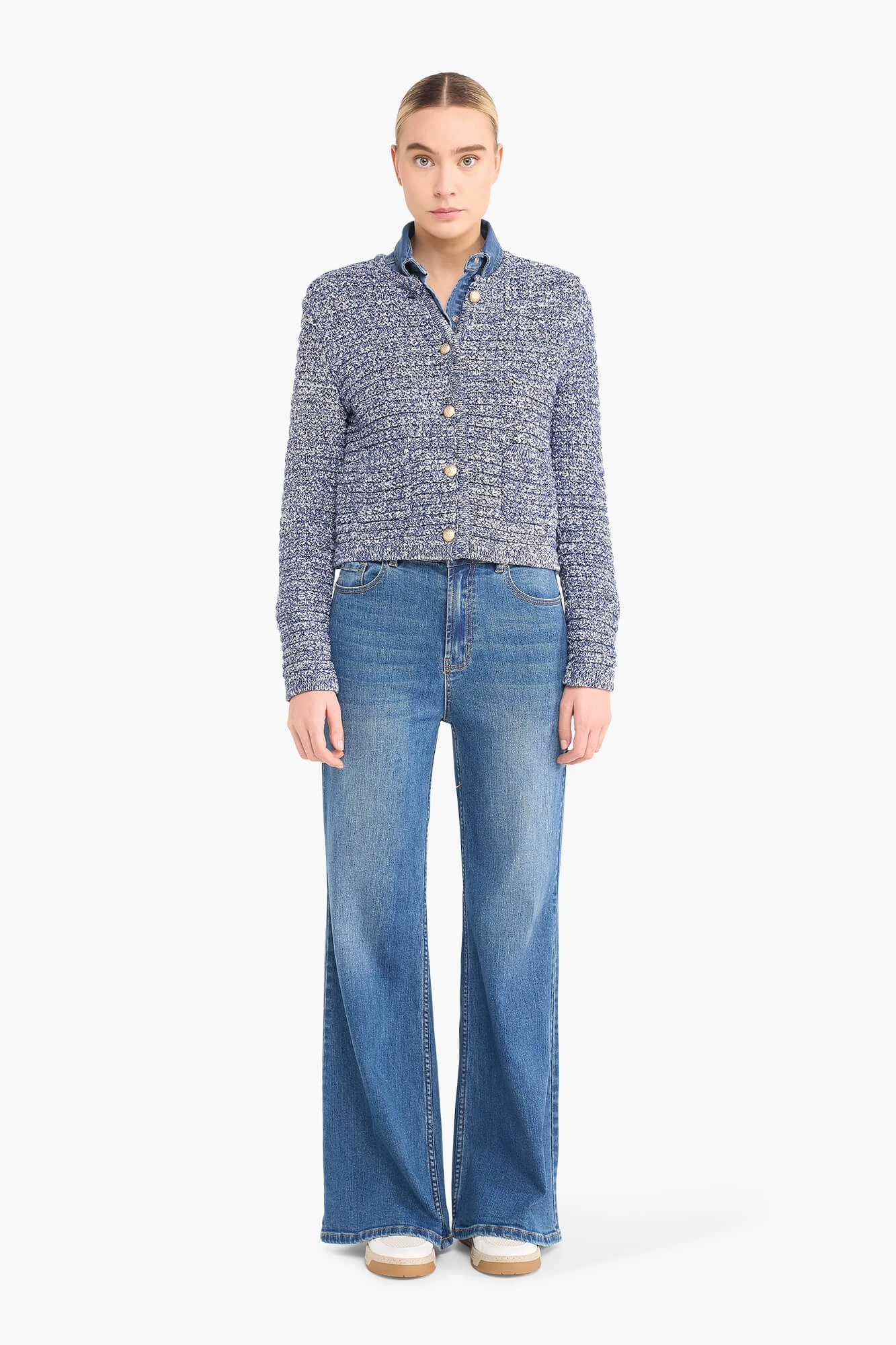 Vest Gebreid Katoen Knopen Jimm Licht Blauw