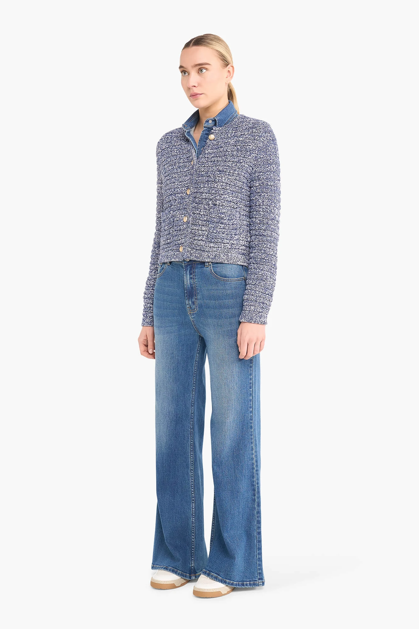 Vest Gebreid Katoen Knopen Jimm Licht Blauw