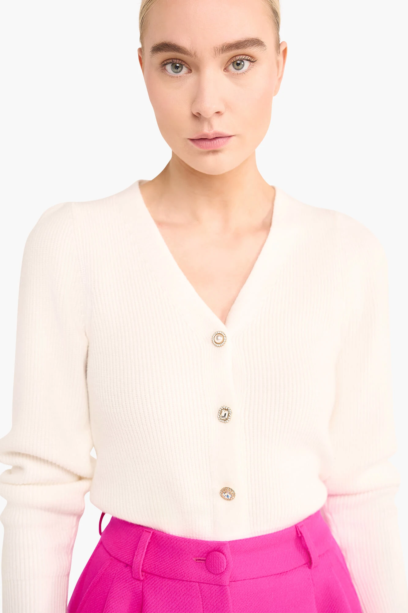 Vest Dames Gebreid Knoopjes Vic Off White