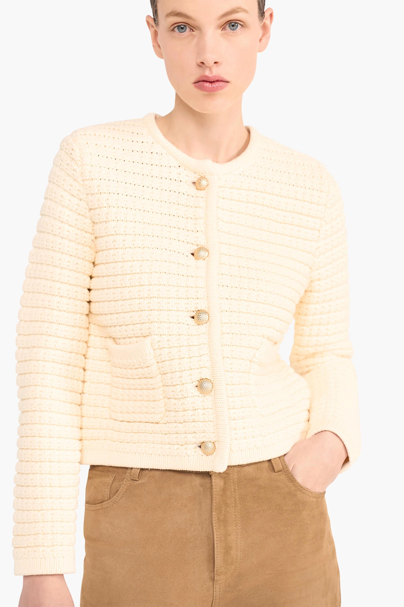 Jimm Room White Knitted Cotton Cardigan with Buttons