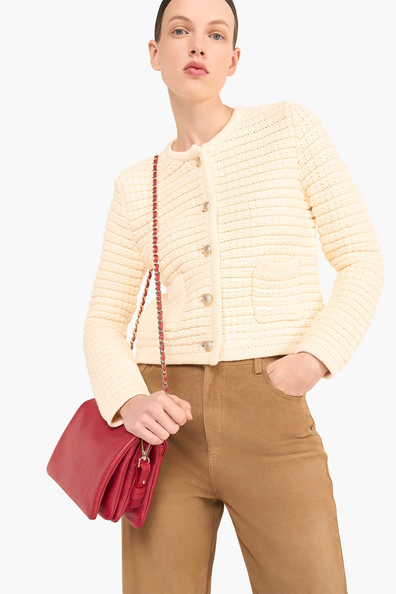 Jimm Room White Knitted Cotton Cardigan with Buttons