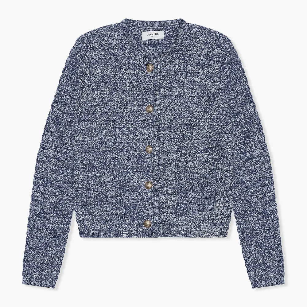 Vest Gebreid Katoen Knopen Jimm Licht Blauw