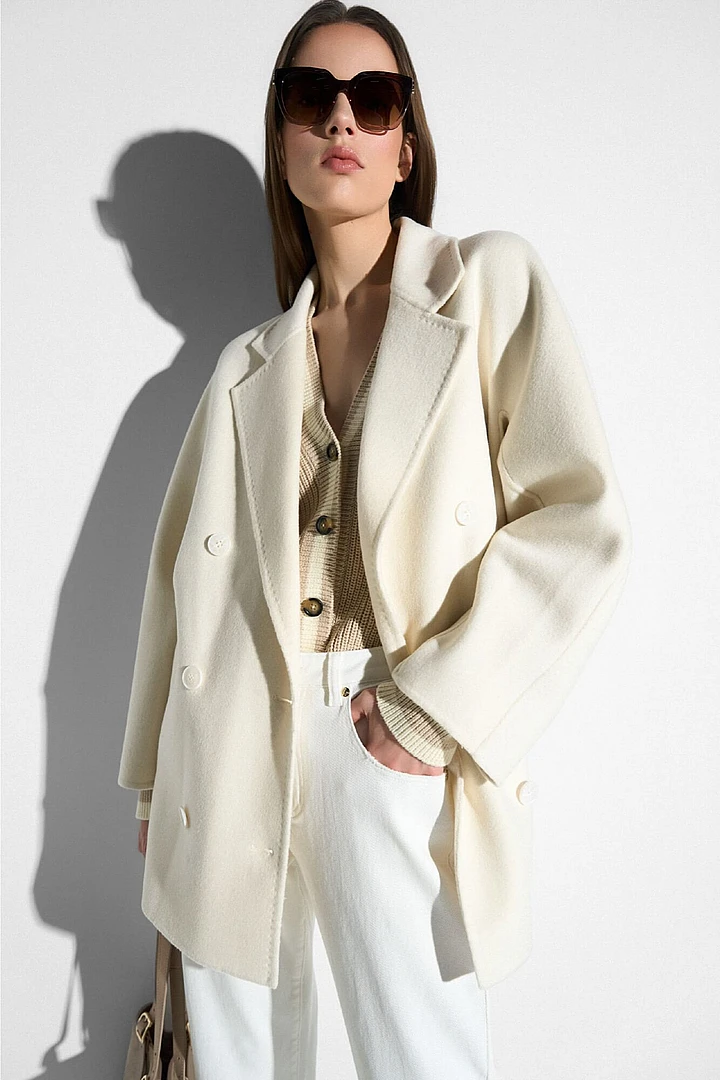 Women's Double-Faced Cashmere Caban Coat, Kennedy, Off-White