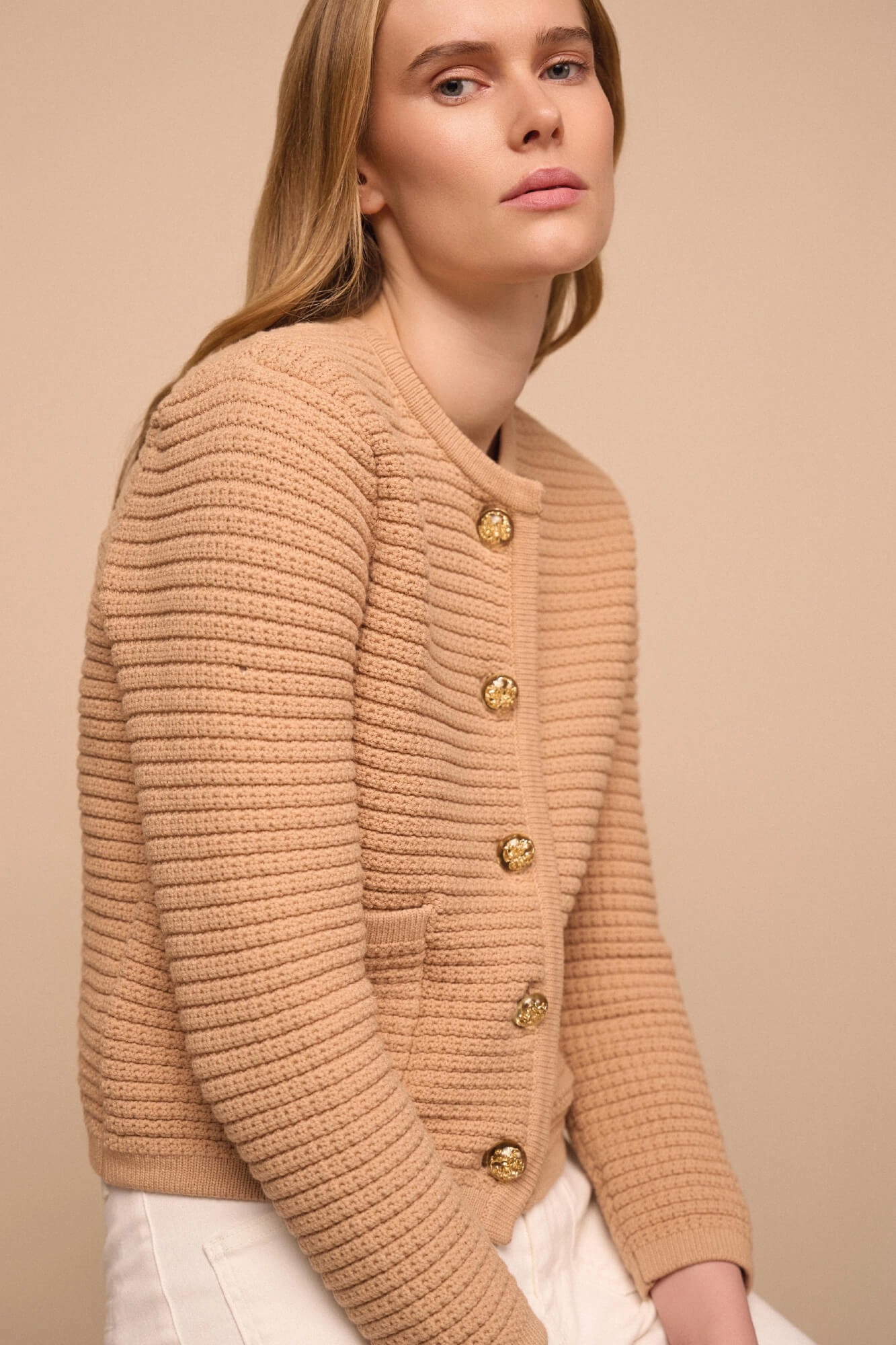 Vest gebreid beige janice lp
