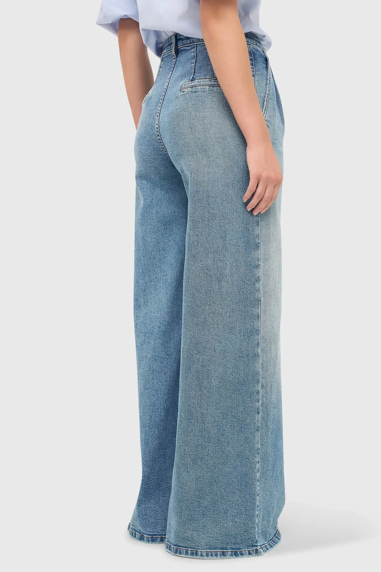 Wide-Leg Stretch High-Rise Jeans, Dollar Blue, Size 379